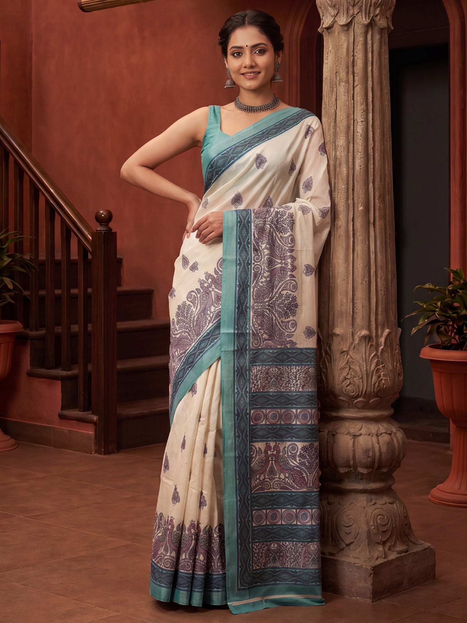 Off White Bhagalpuri Silk saree – detail view 2