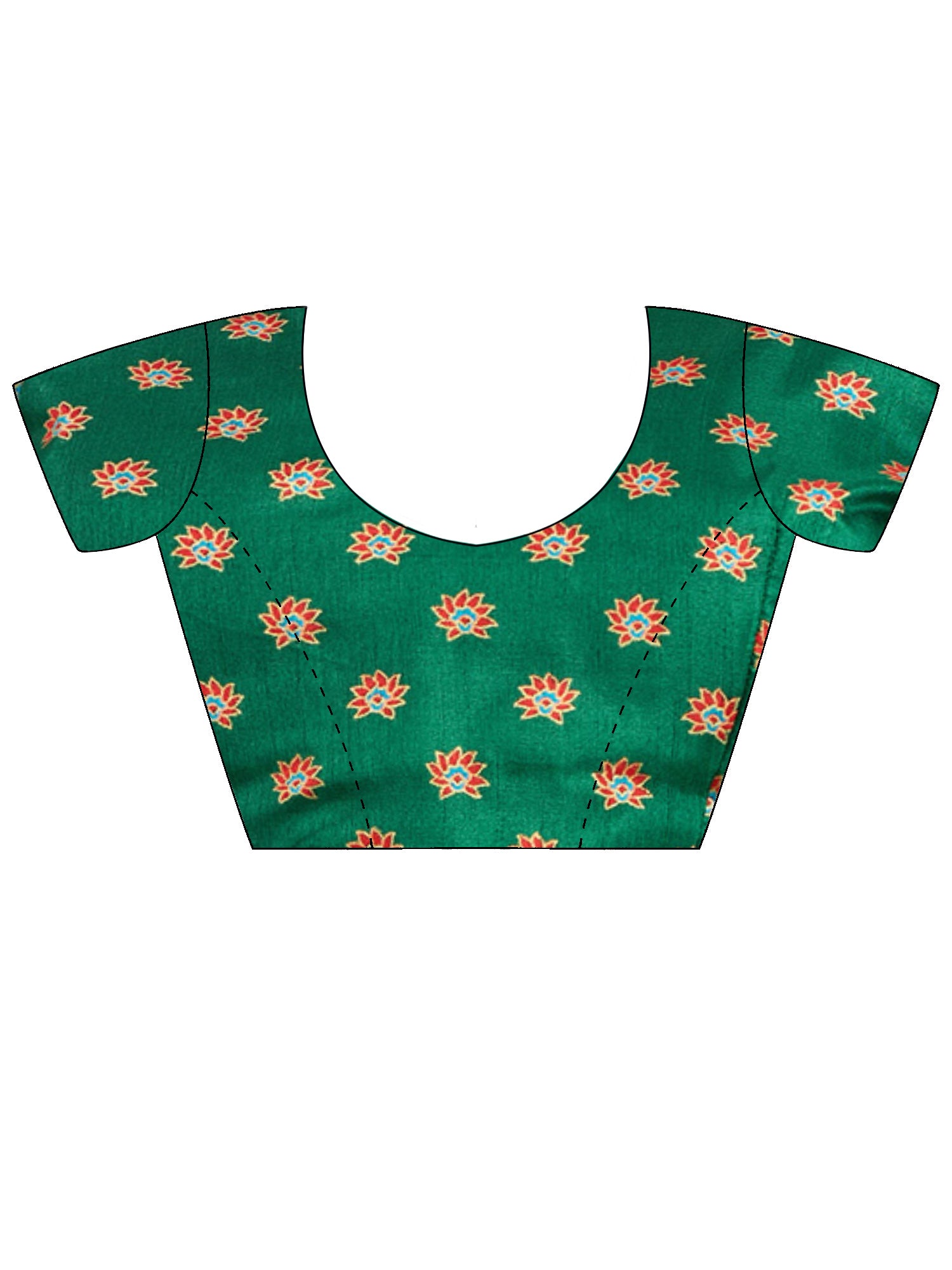 Unstitched dark green silk blend blouse piece with ethnic motif design