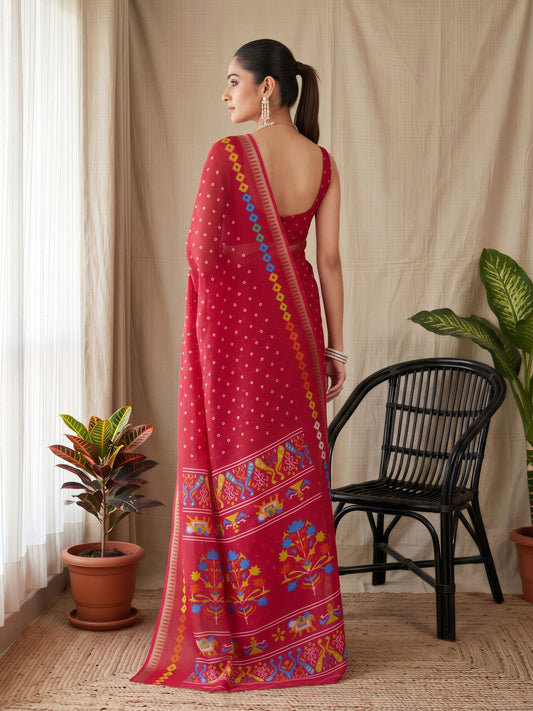 Pink Georgette saree – detail view 1
