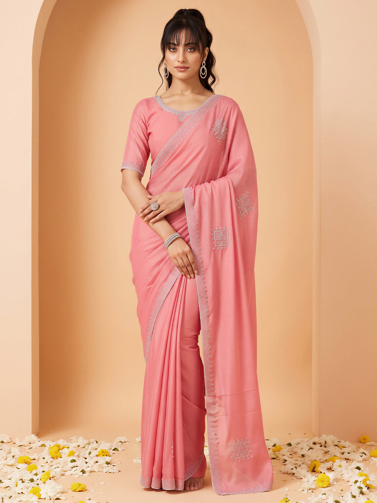 Pink Georgette saree – detail view 3