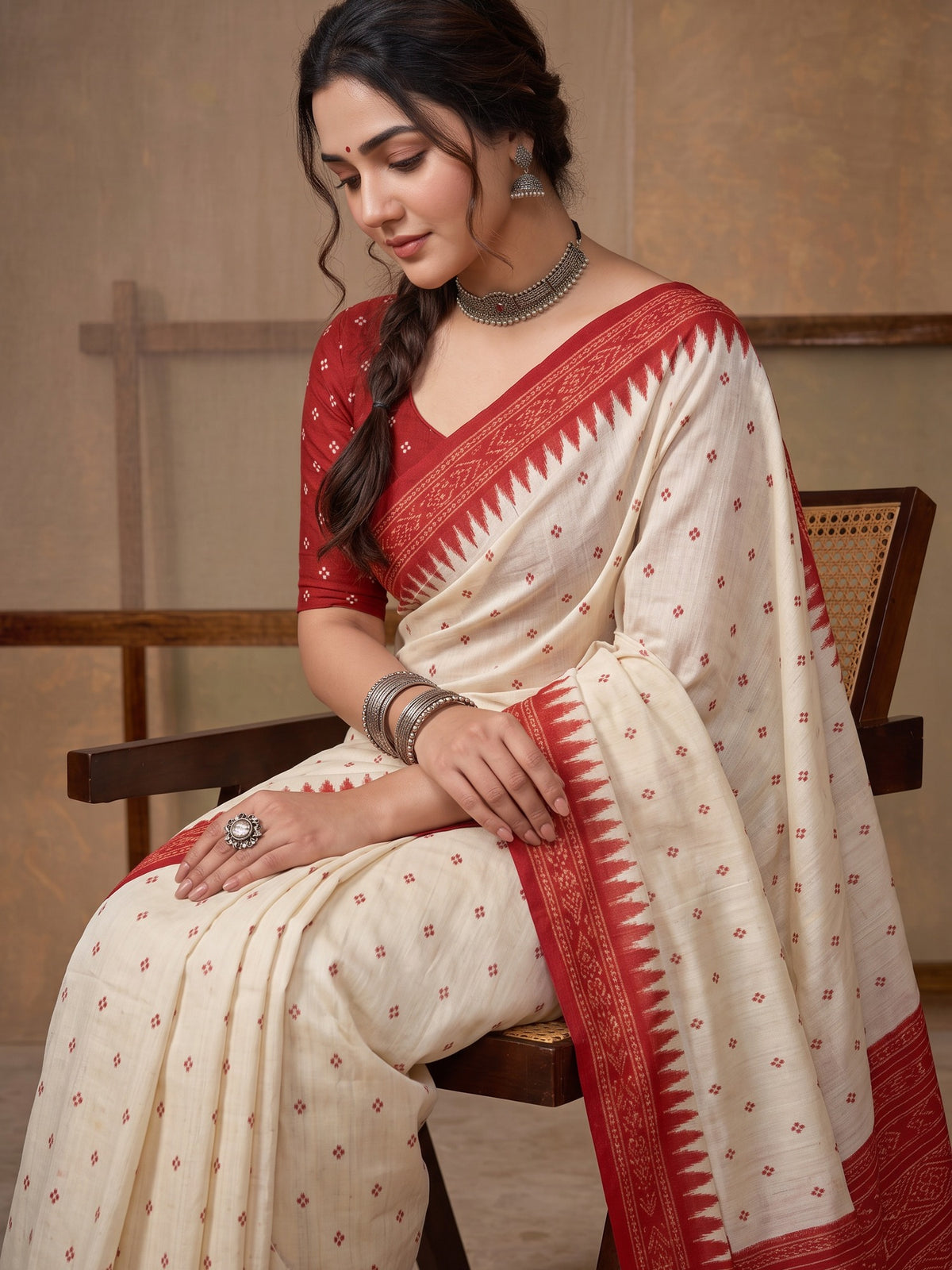 Off White tussar silk saree view 2