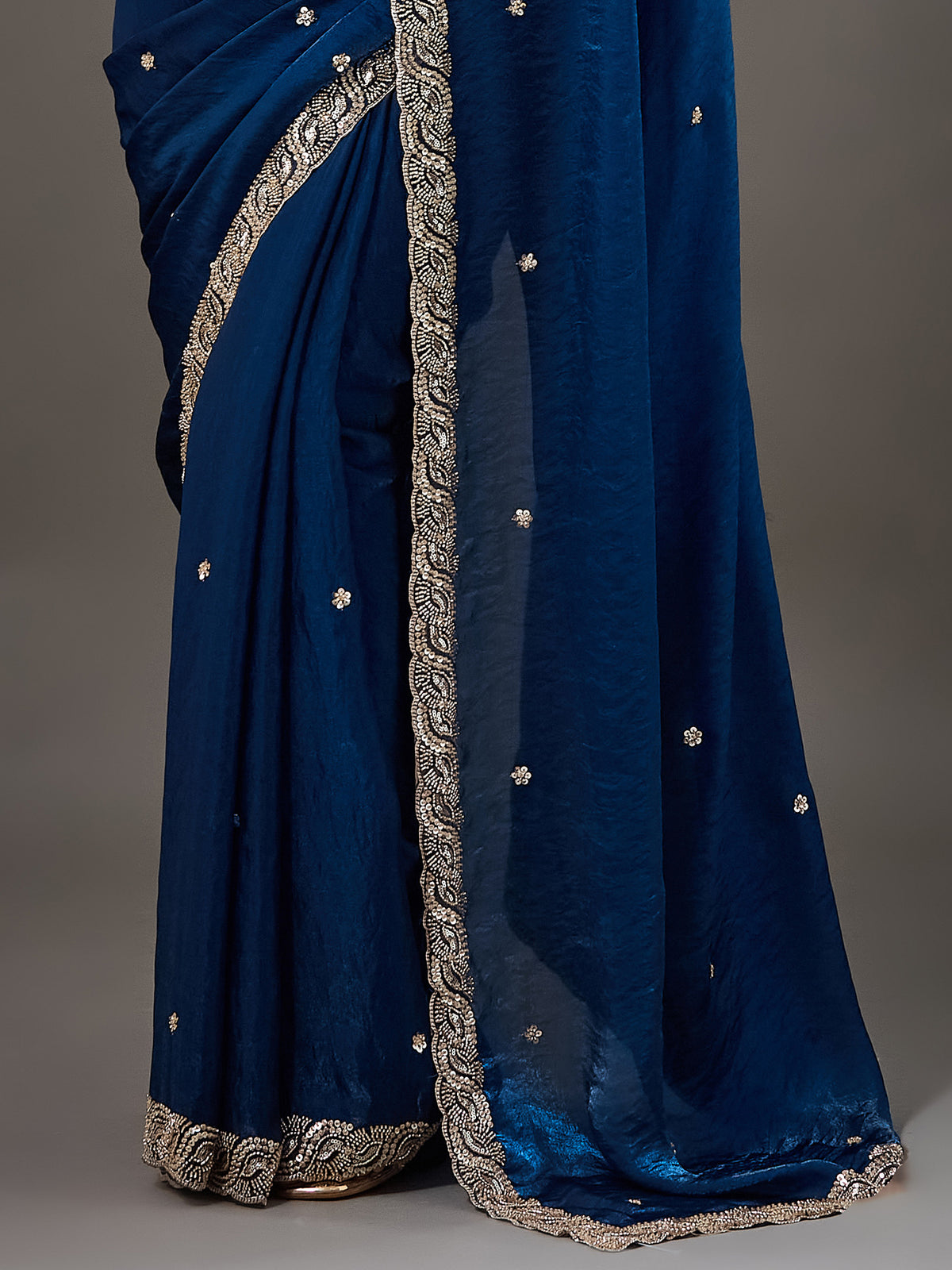 Teal Blue Satin saree – detail view 4