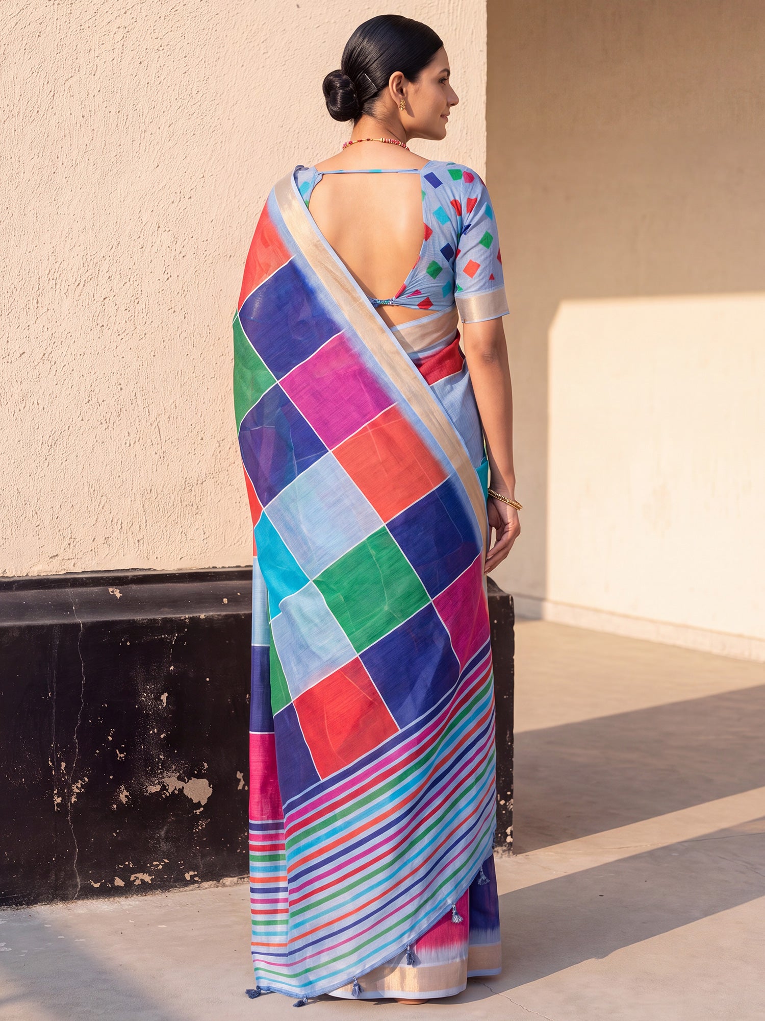Multicolored Linen saree – detail view 1