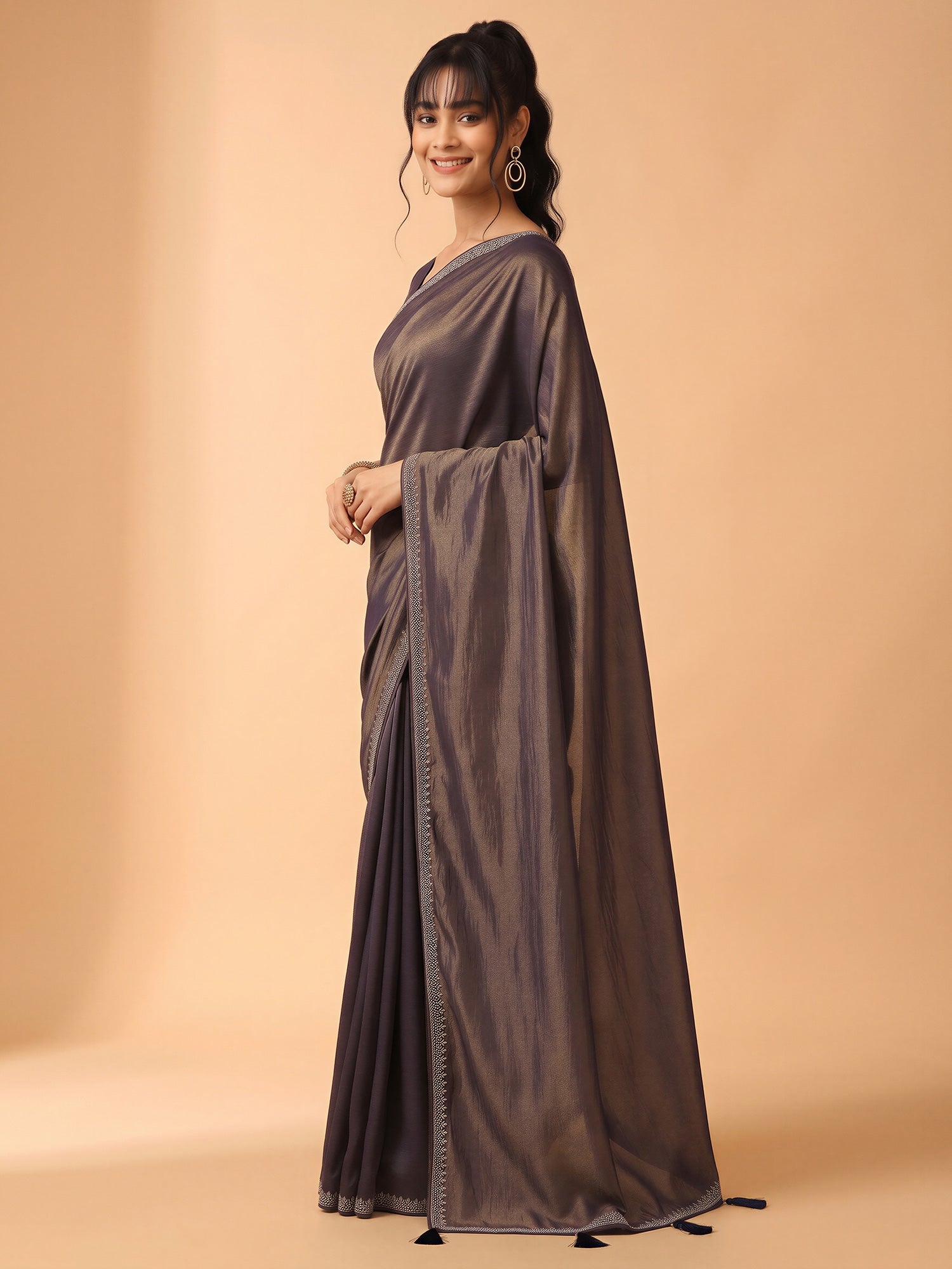 Navy Blue Satin Silk saree – detail view 3