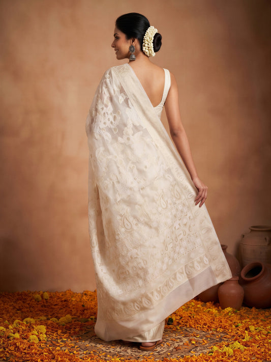 White Organza saree – detail view 1