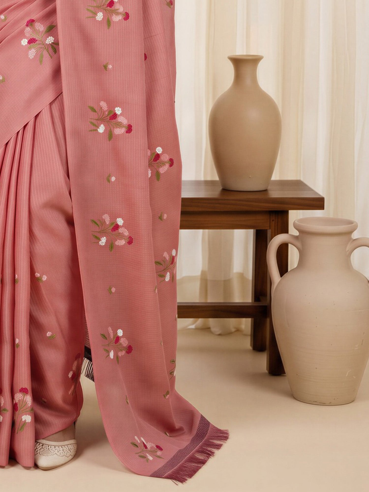 Peach Kota Doria Cotton saree – detail view 5
