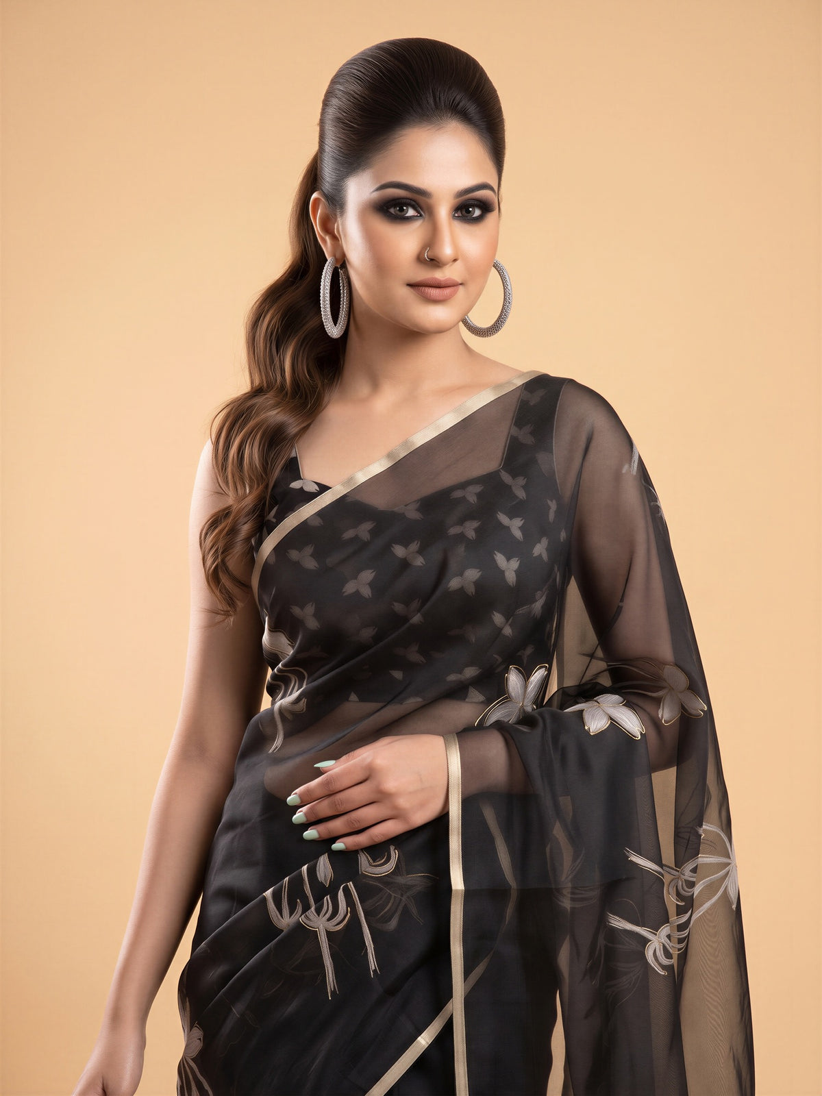 Black Organza saree – detail view 4