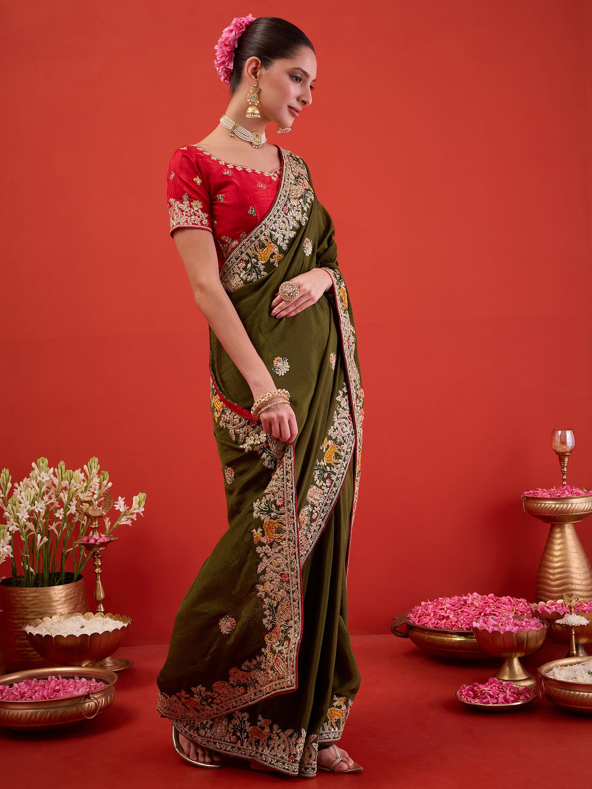 Green Silk Blend saree – detail view 2