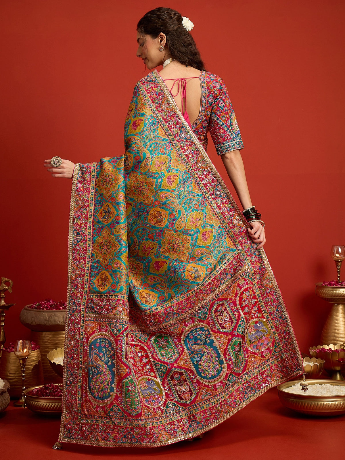 Aqua Blue Silk Blend saree – detail view 2