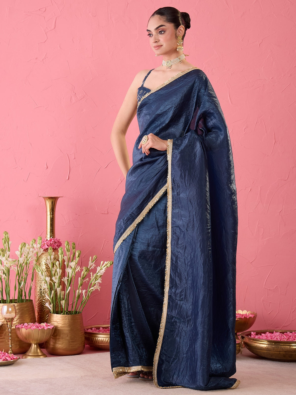 Teal Blue Tissue saree – detail view 1
