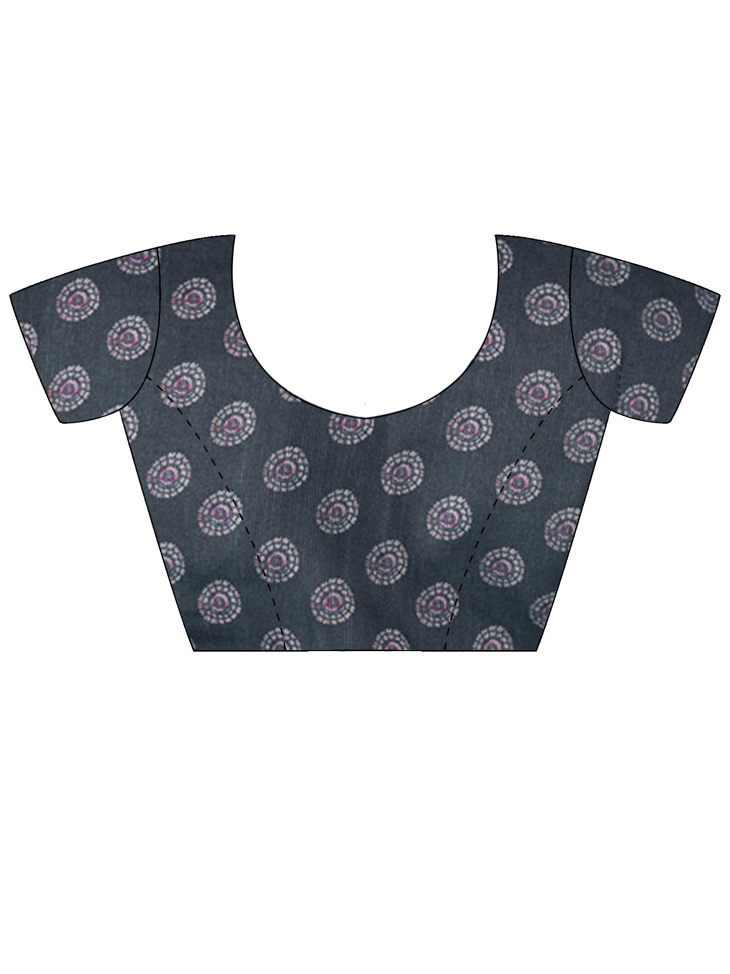 Unstitched black linen blend blouse piece with ethnic motif design