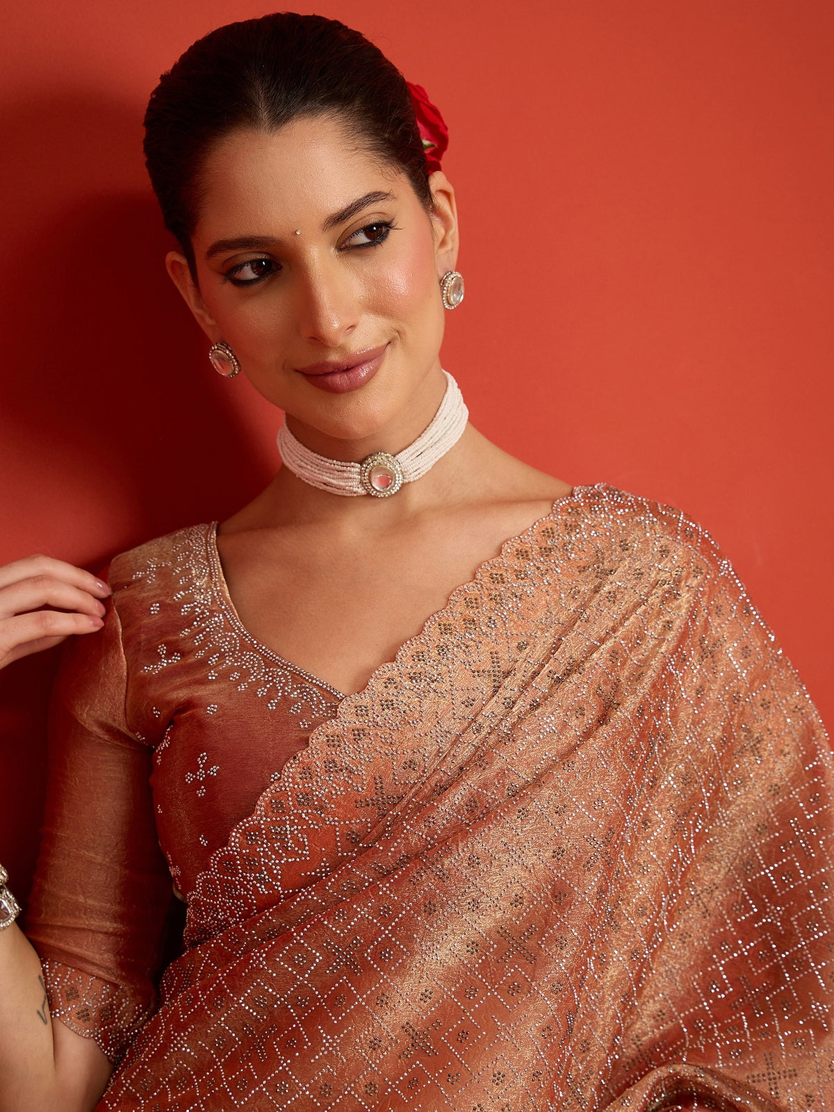 Peach Paper Silk saree – detail view 4
