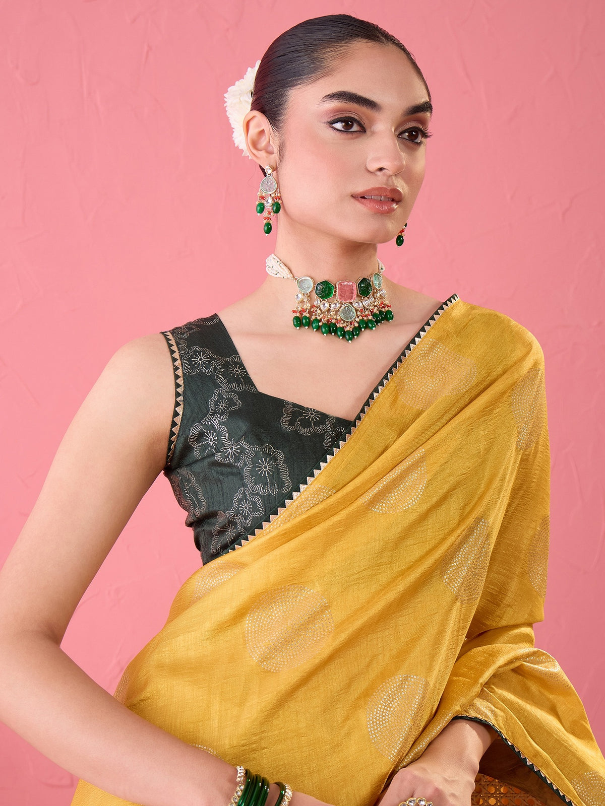 Mustard Dola Silk saree – detail view 3