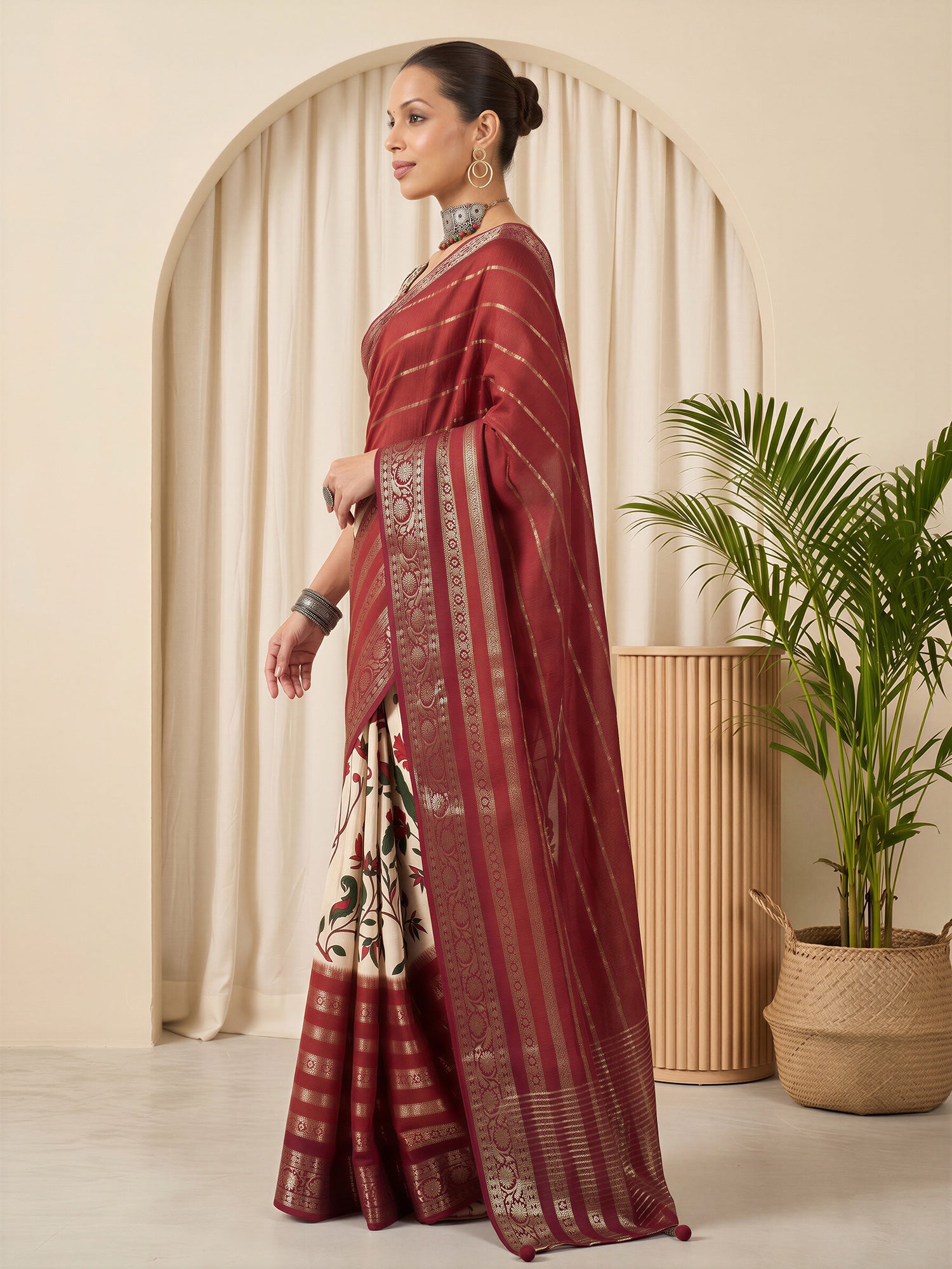 Maroon Viscose Silk saree – detail view 2
