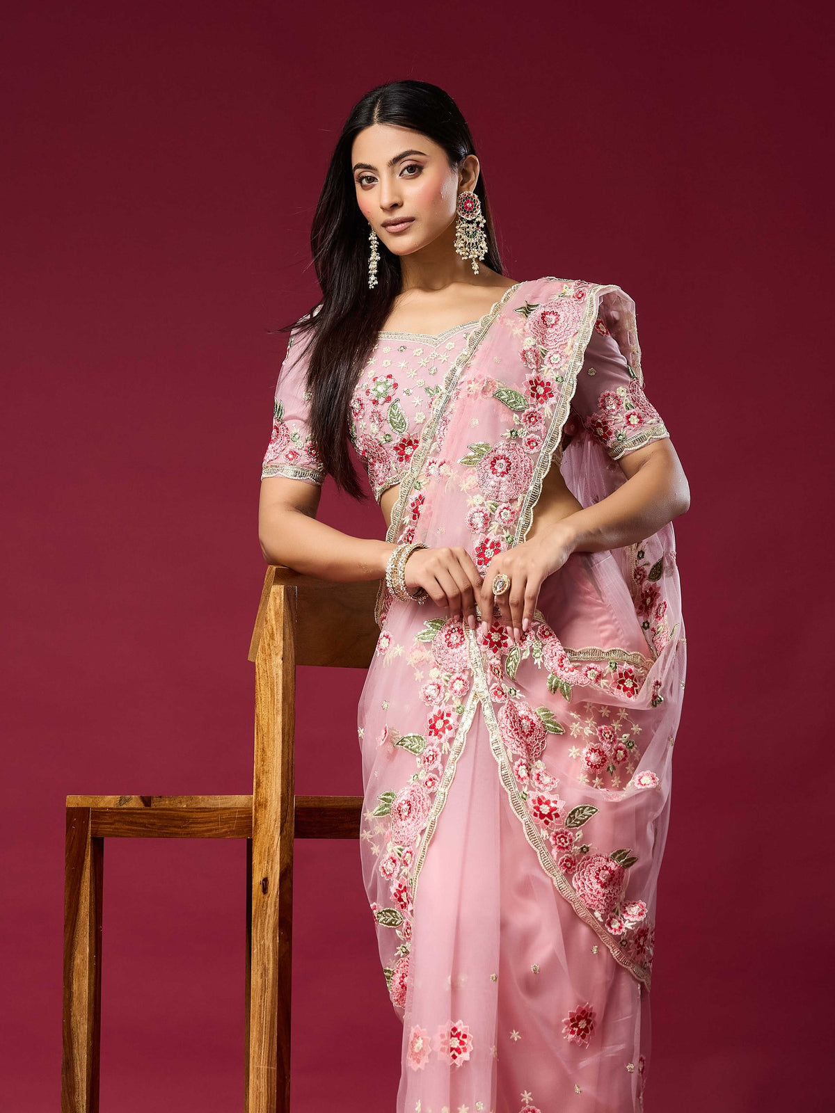 Pink Net saree – detail view 3
