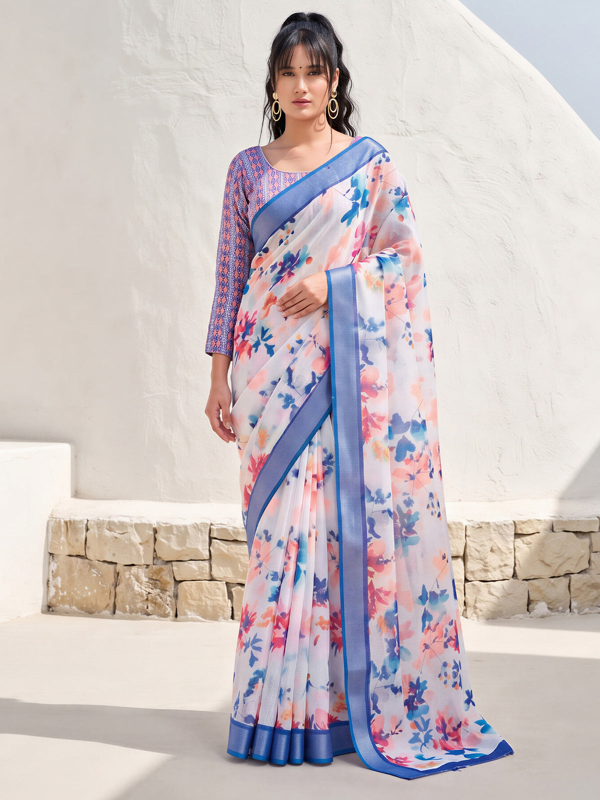 Off White Cotton Linen saree – detail view 3