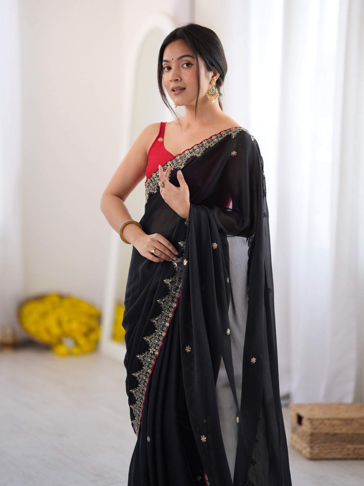 Black Georgette saree – detail view 3