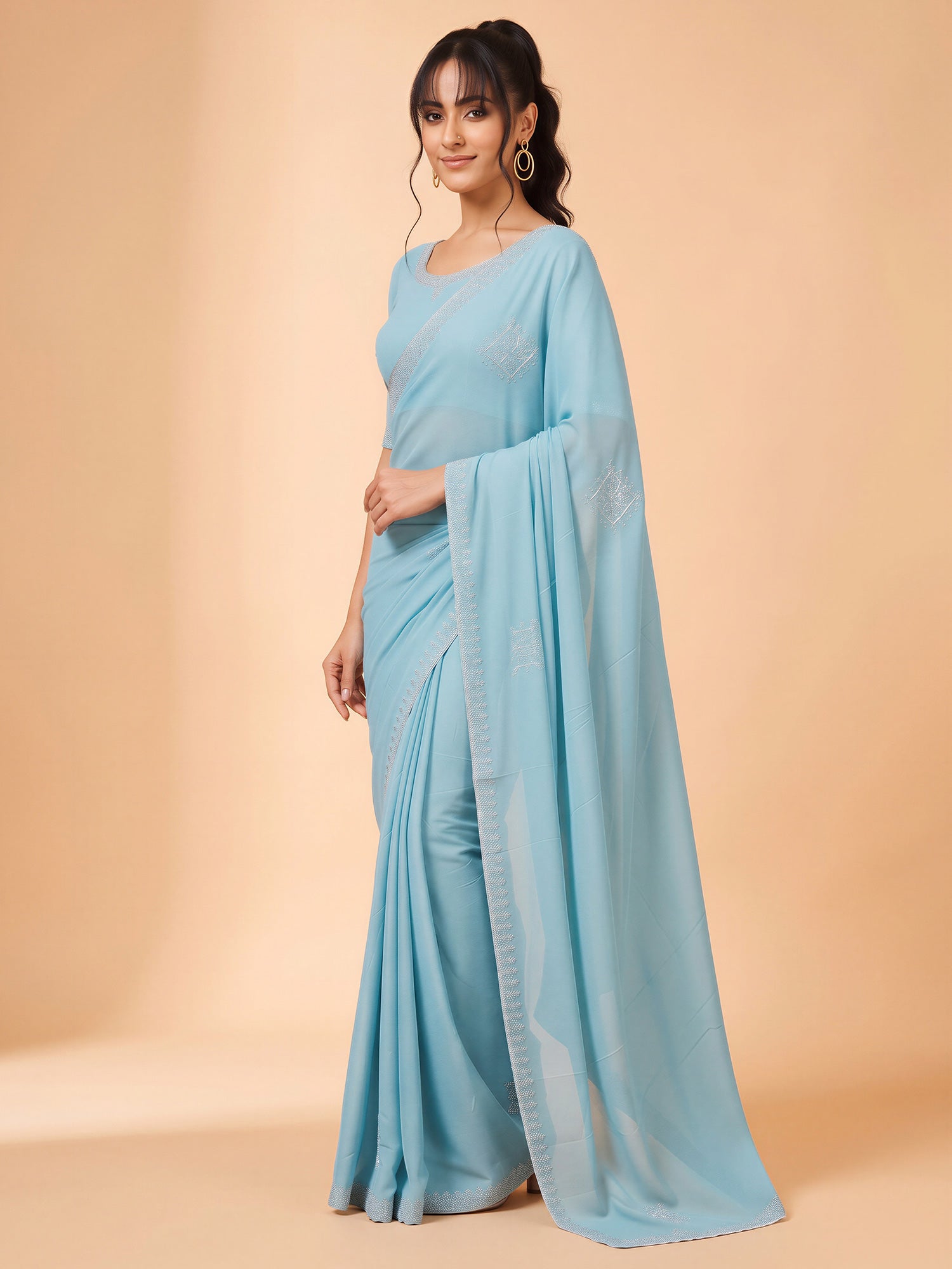 Light Blue Georgette saree – detail view 2
