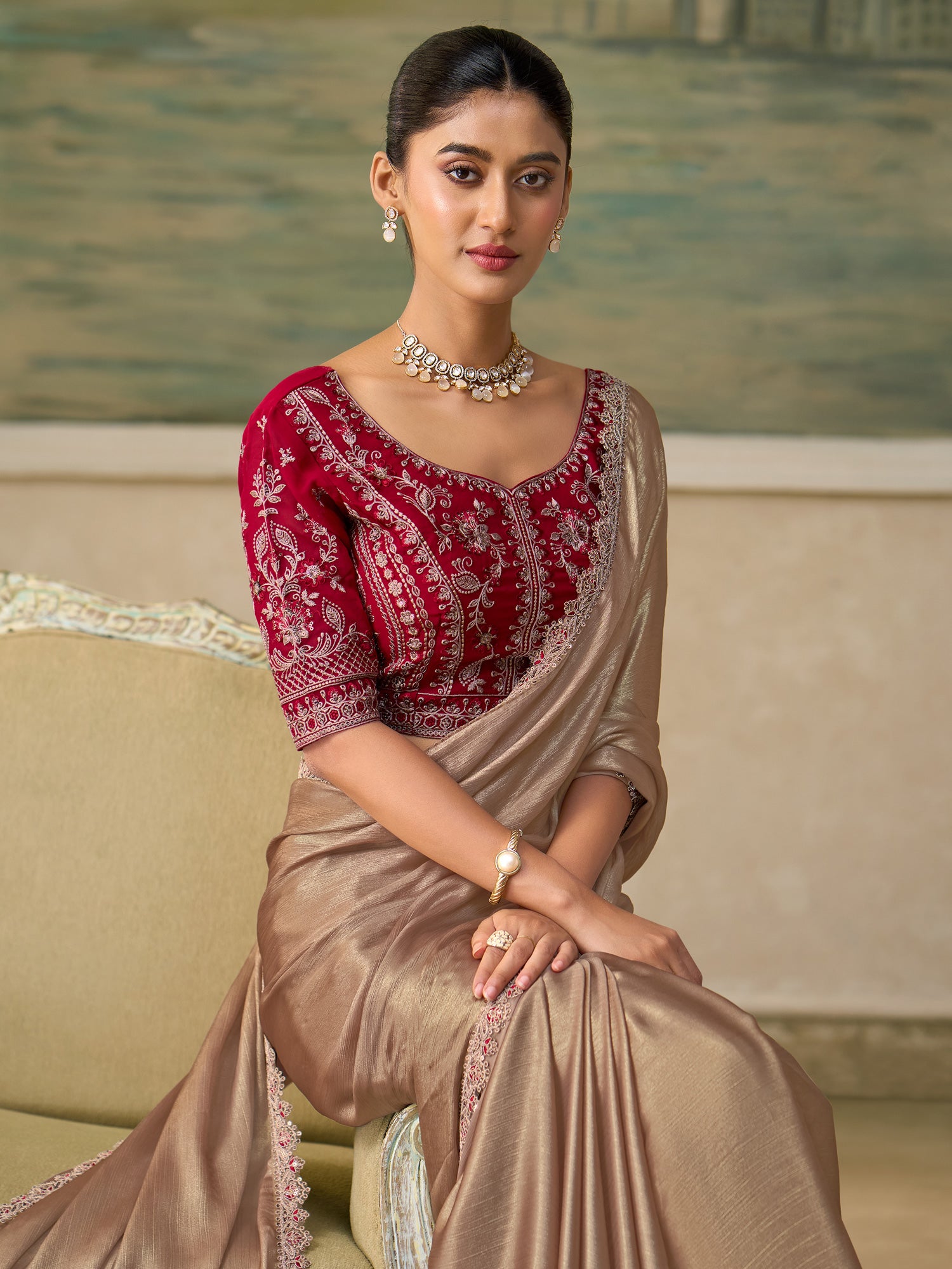Gold Chiffon saree – detail view 1