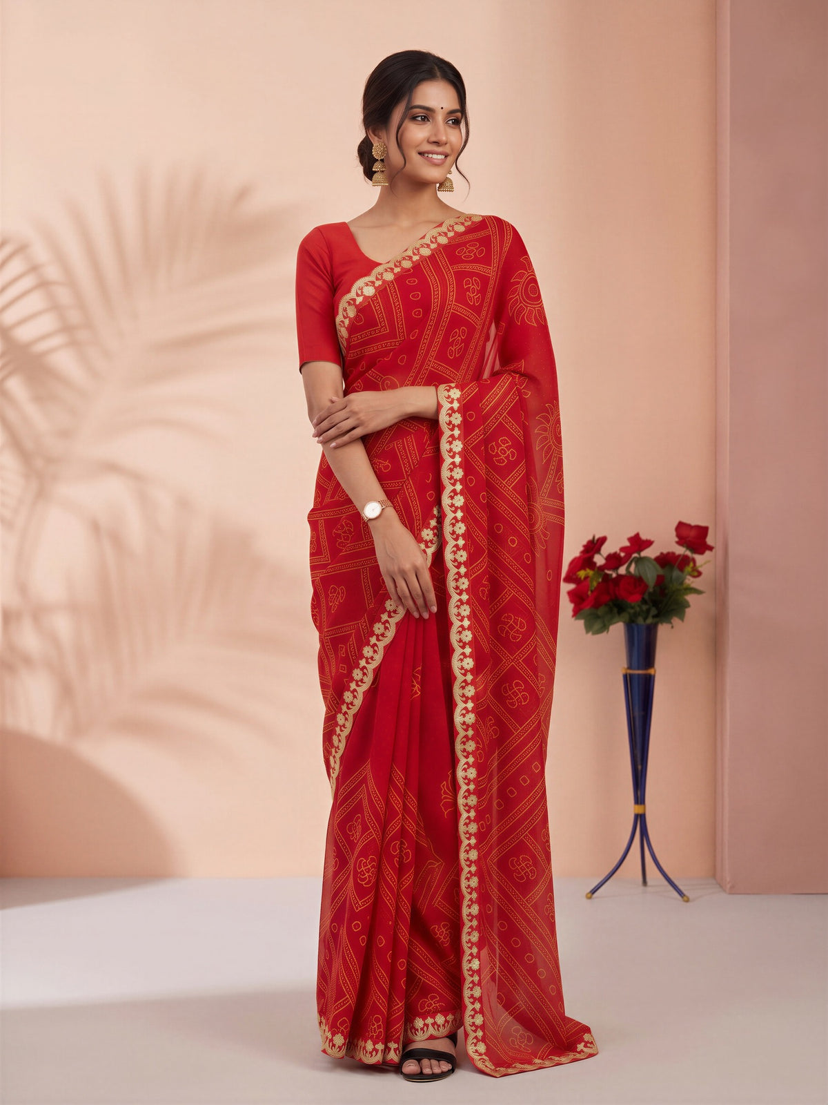 Orange Georgette saree – detail view 3