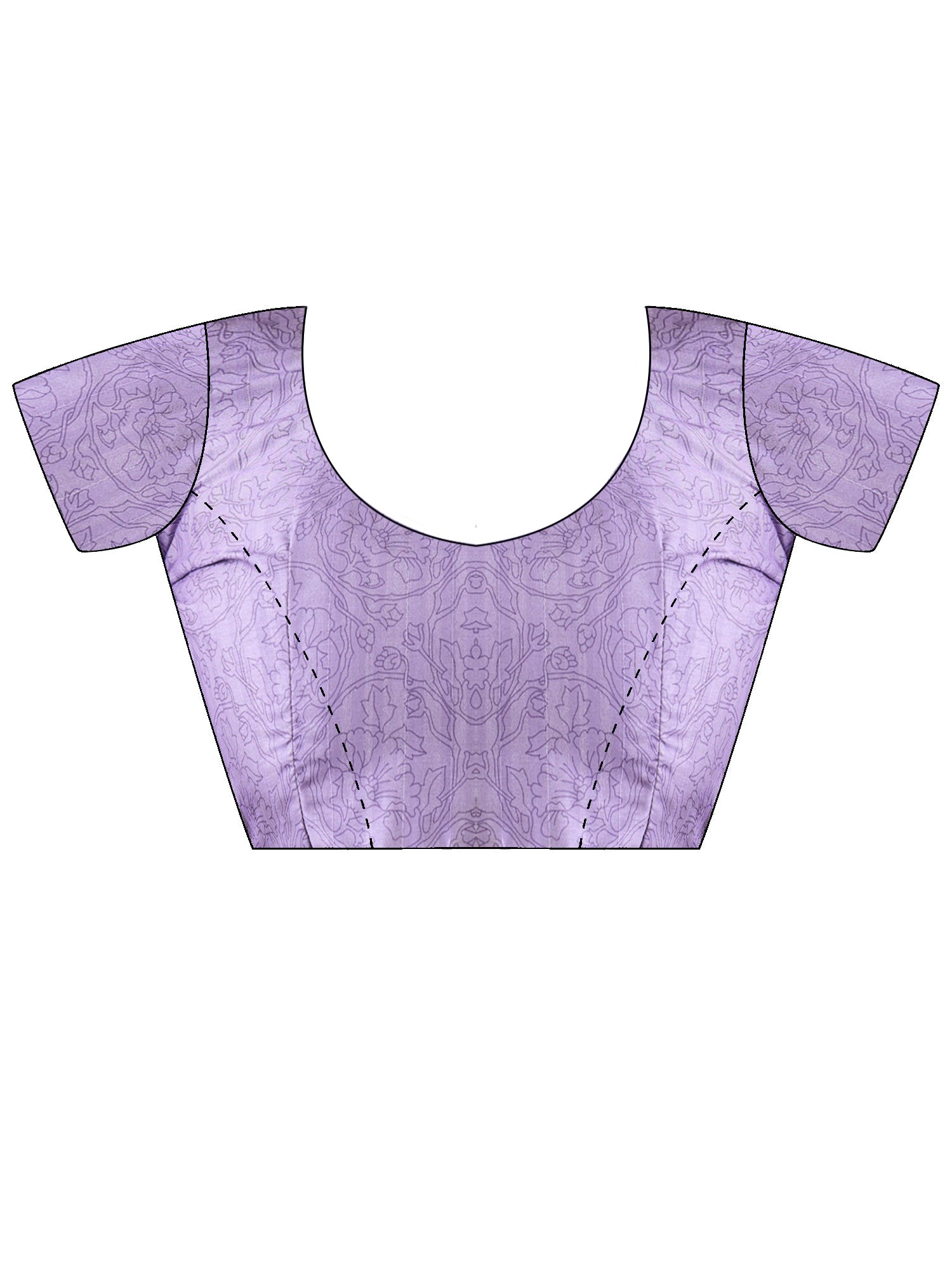 Unstitched lavender silk blend blouse piece with botanical design