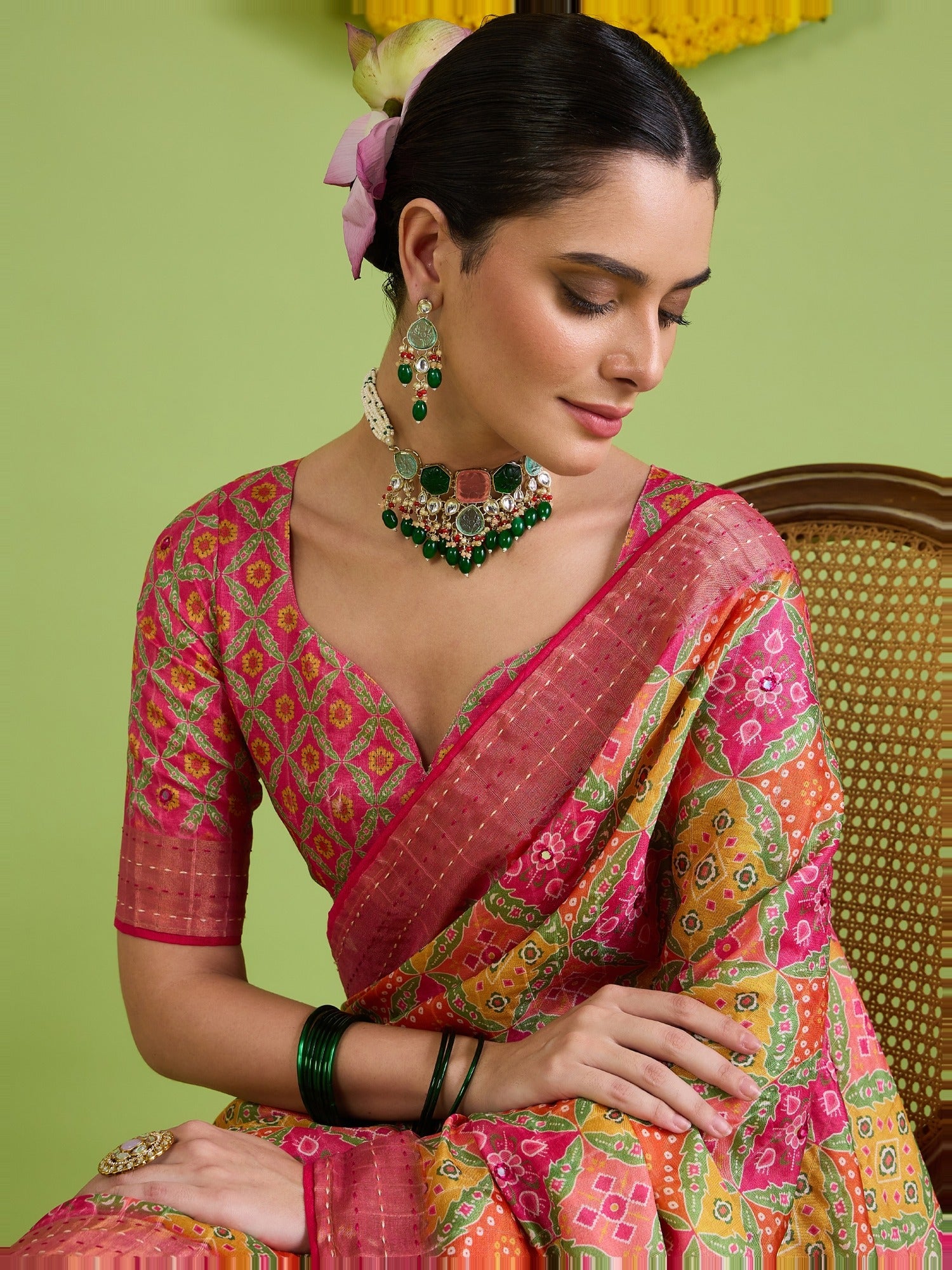 Pink Tussar Silk saree – detail view 5