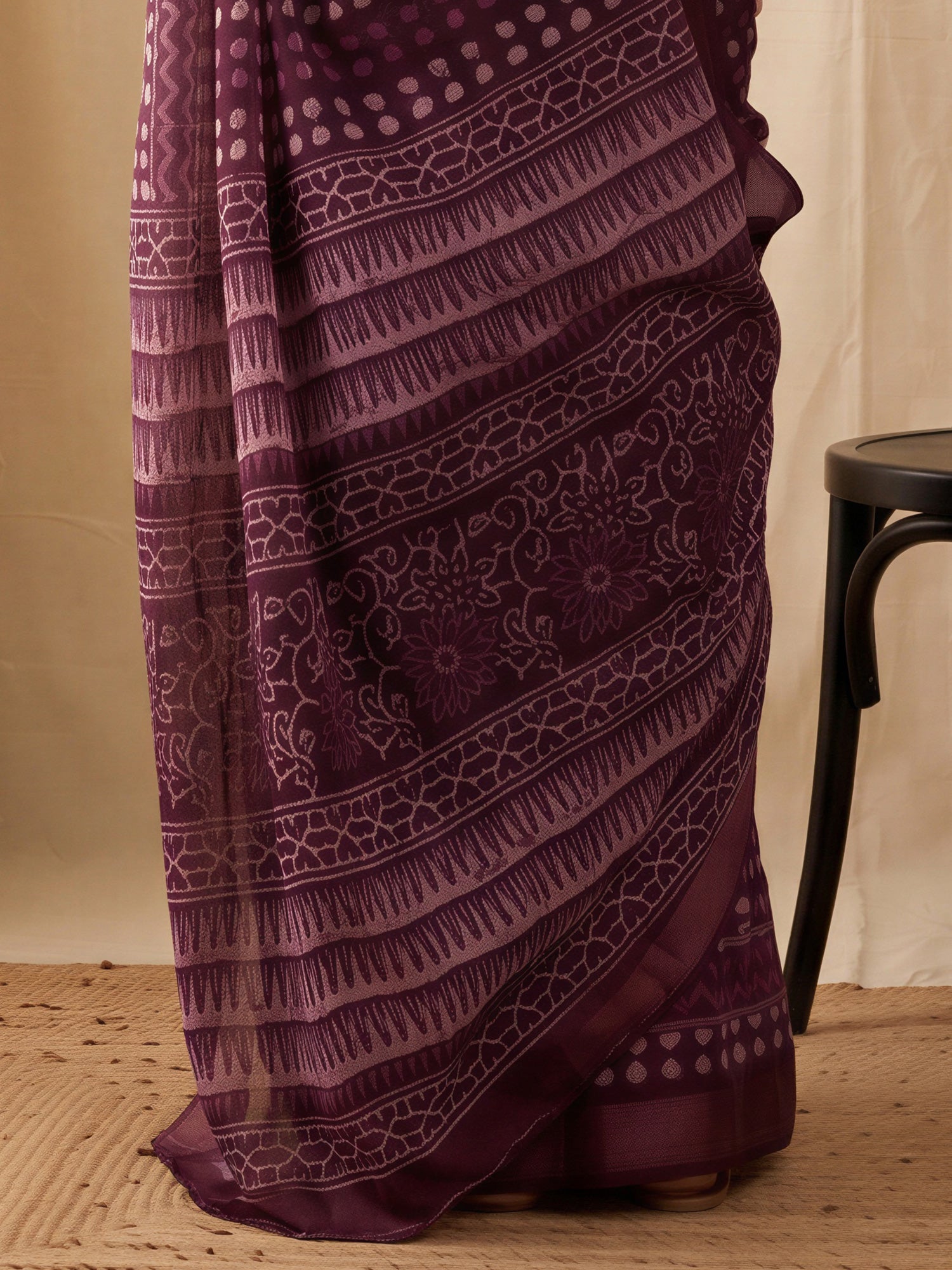 Purple Cotton Linen saree – detail view 5