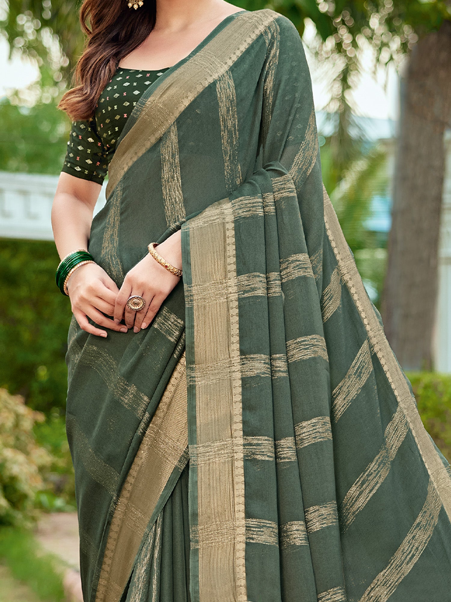 Light Green Georgette saree – detail view 3