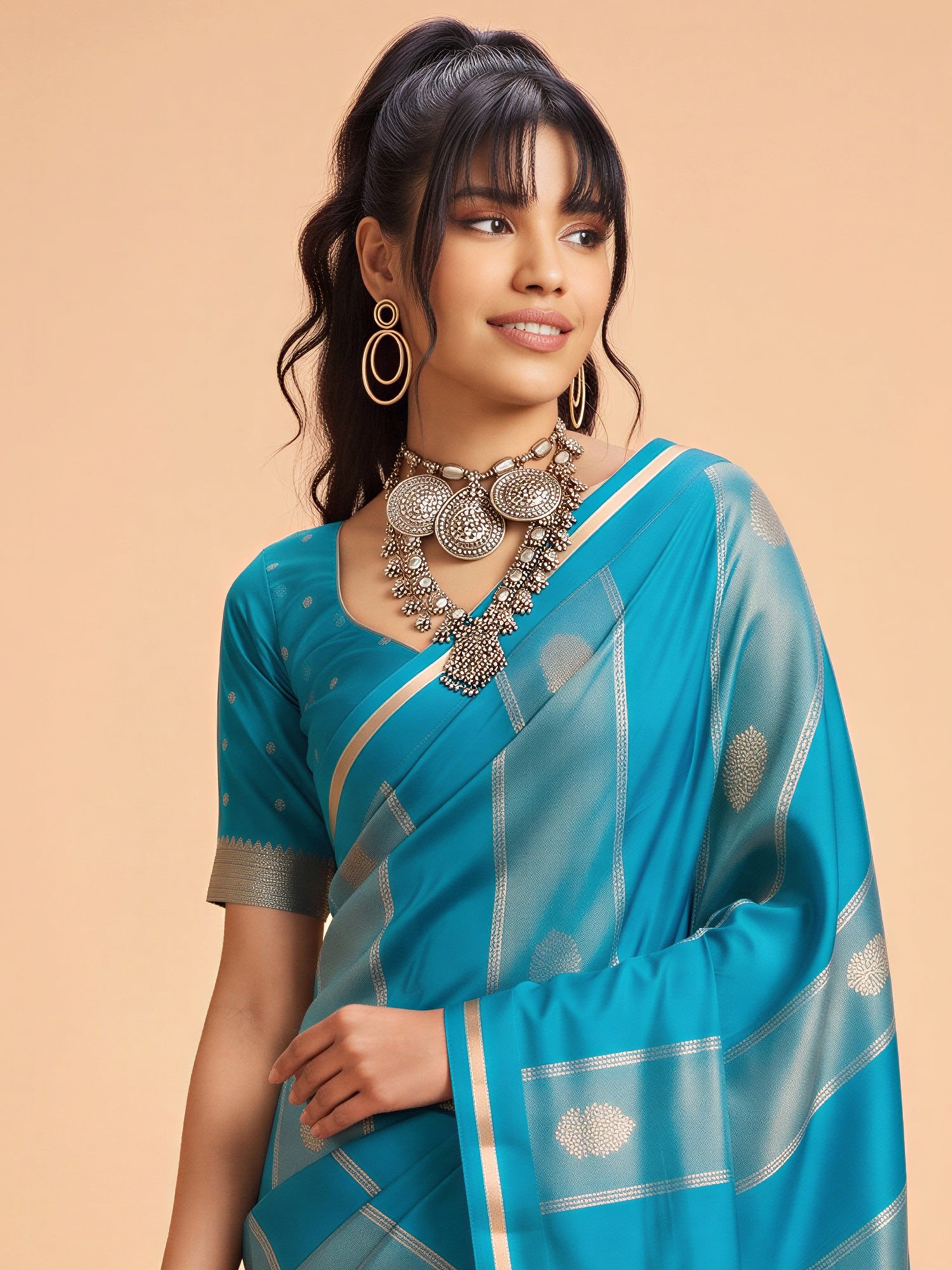 Light Blue Satin saree – detail view 4