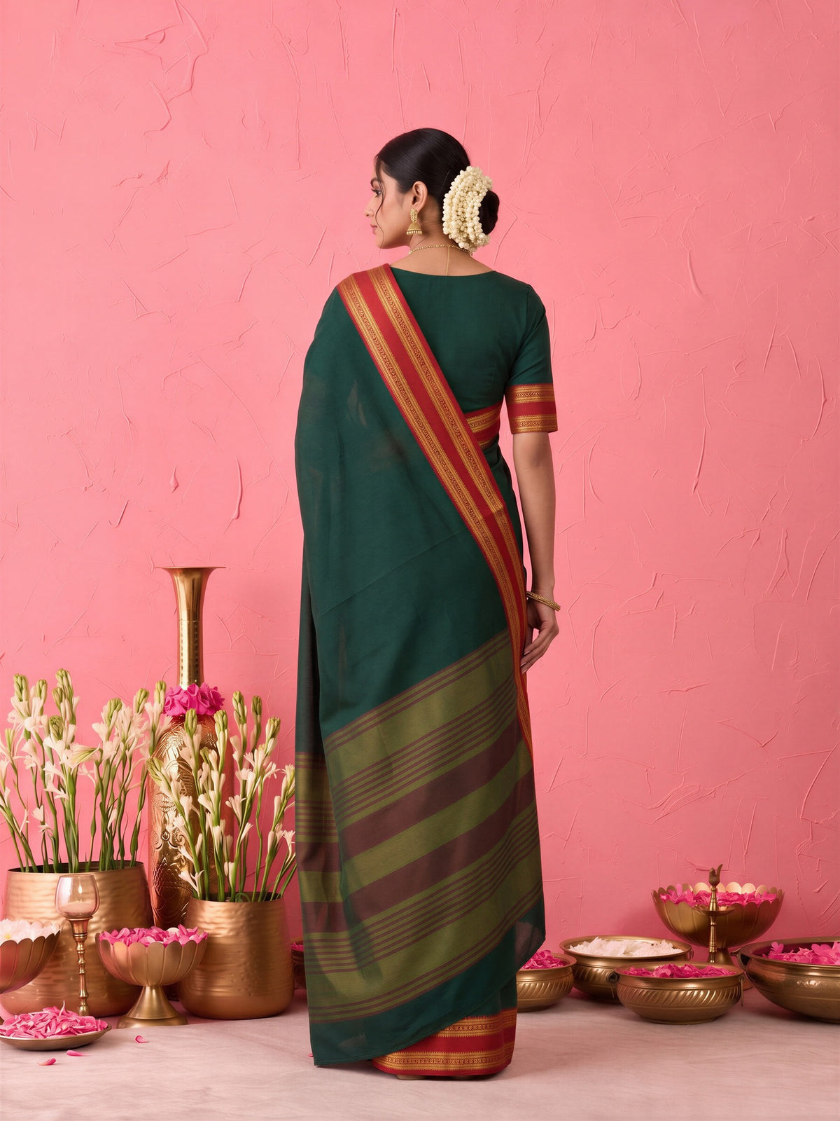 Dark Brown cotton blend saree view 1