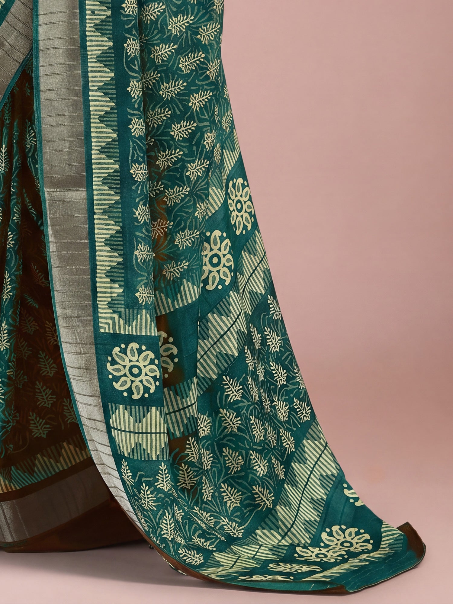 Teal Green Cotton Silk saree – detail view 5