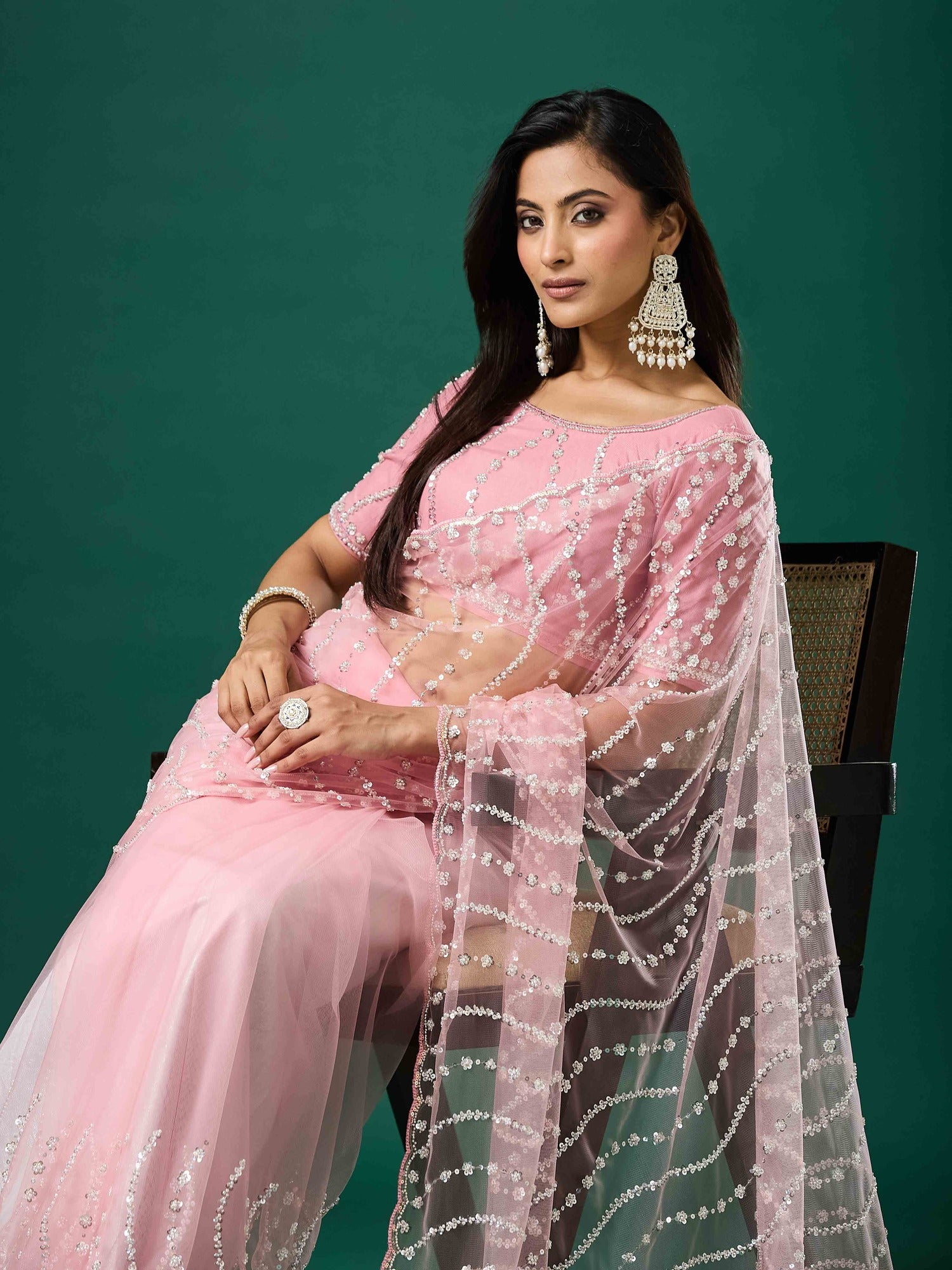 Pink Net saree – detail view 3