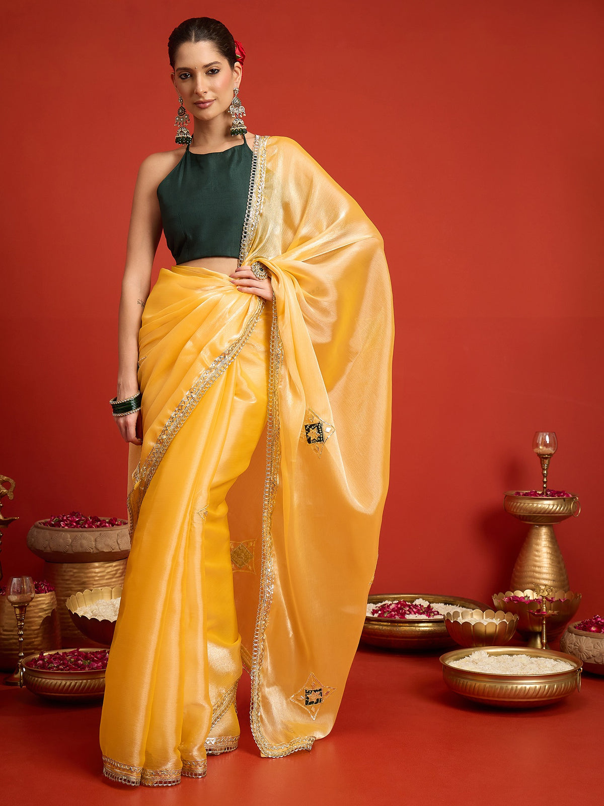 Yellow Paper Silk saree – detail view 2