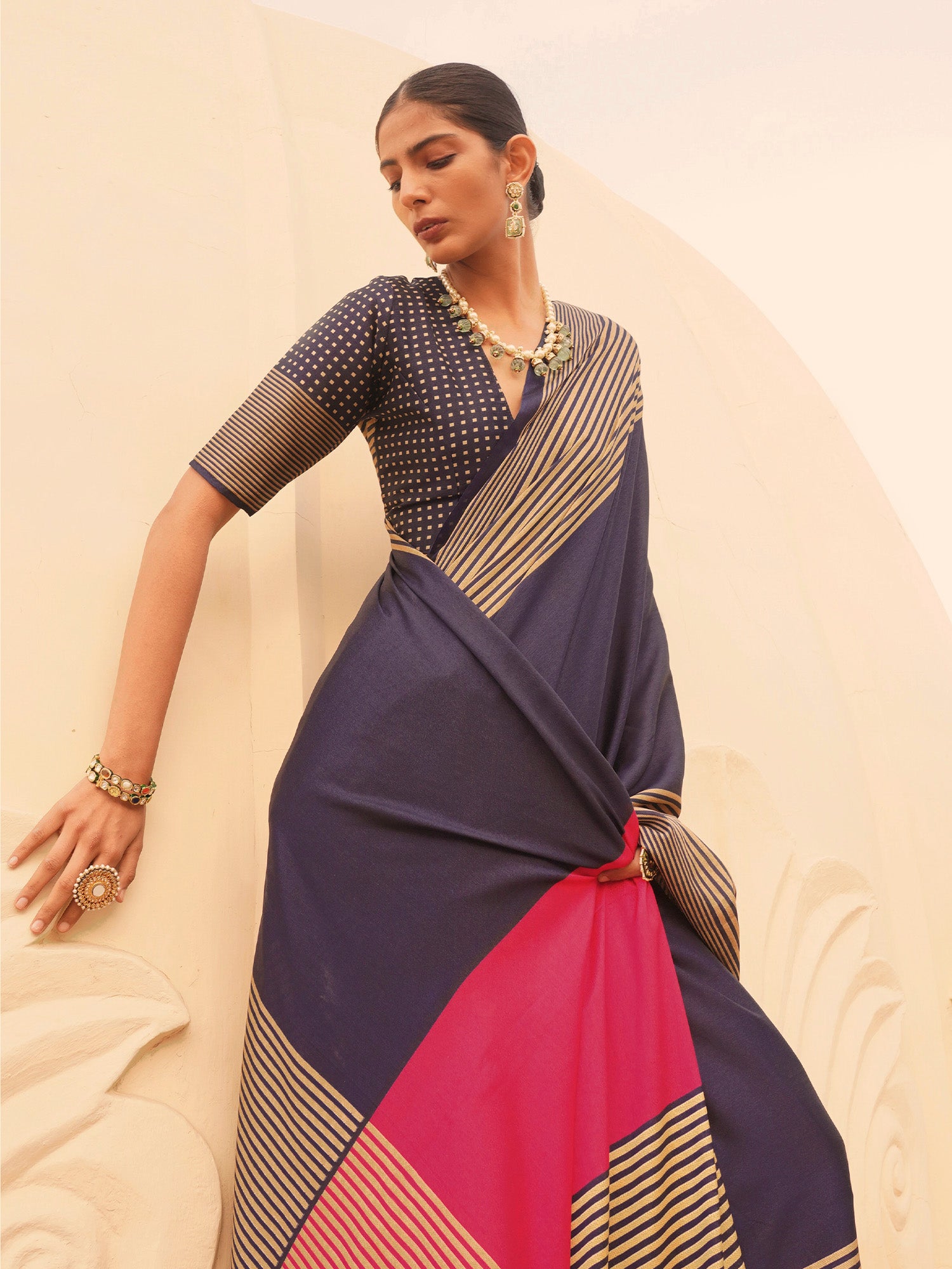 Navy Blue Silk Blend saree – detail view 2