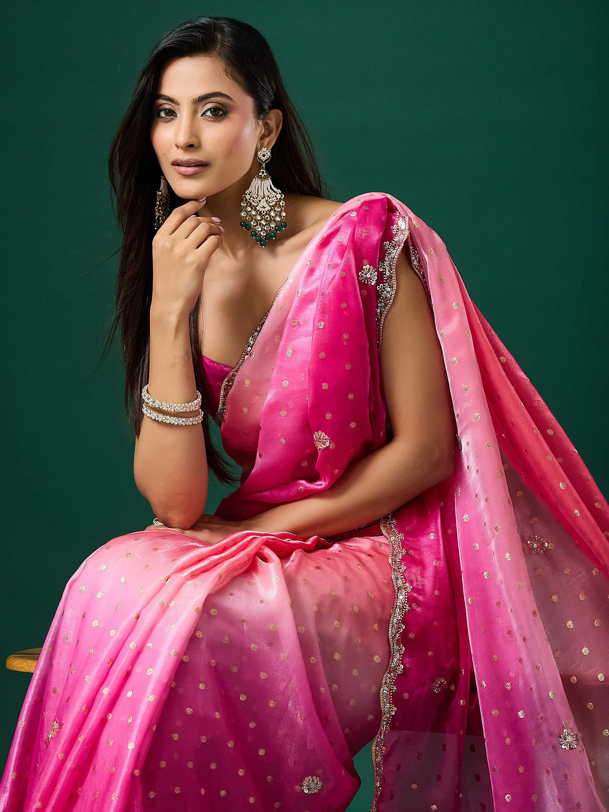 Pink Satin saree – detail view 3