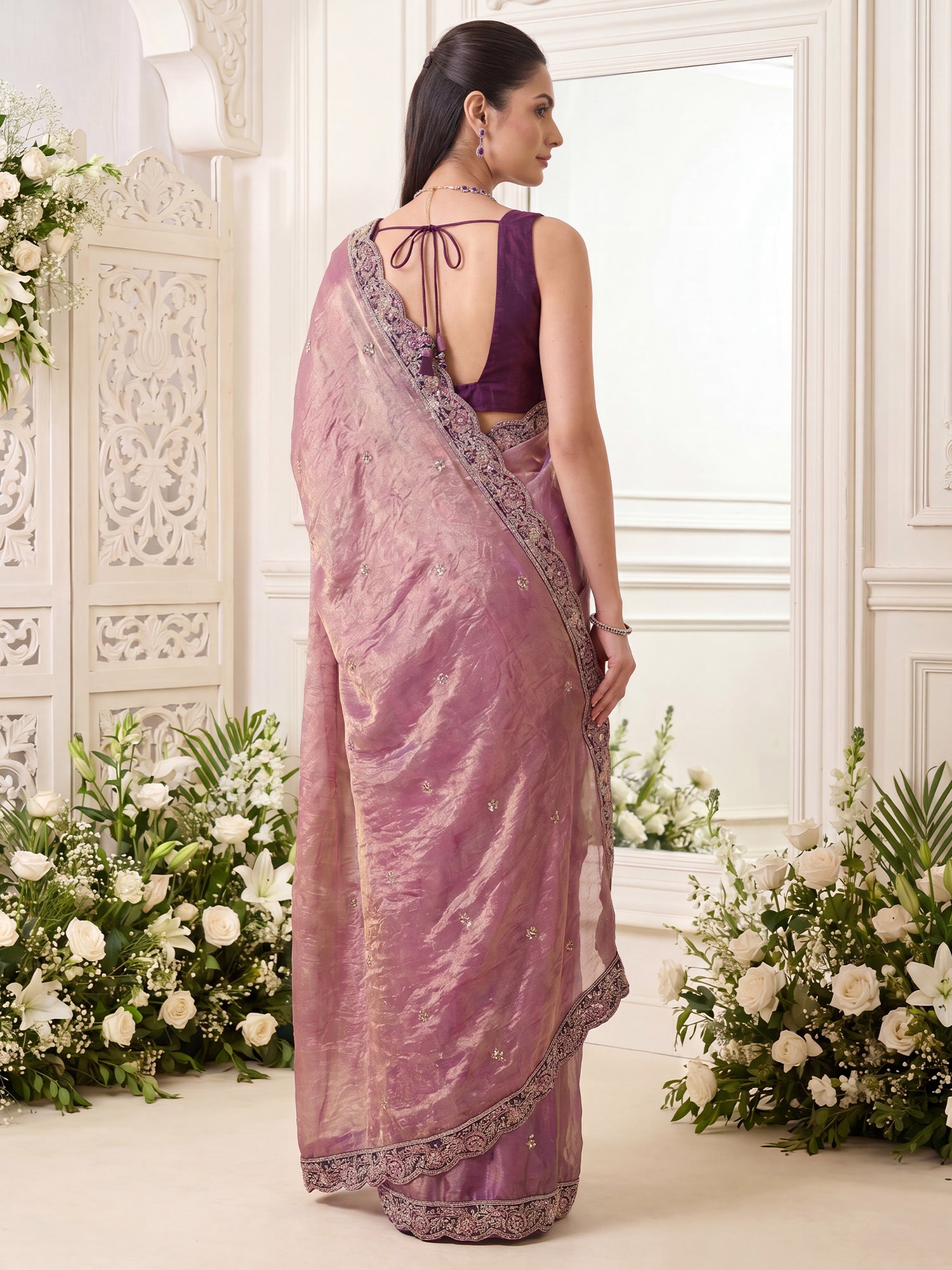 Purple Satin saree – detail view 1