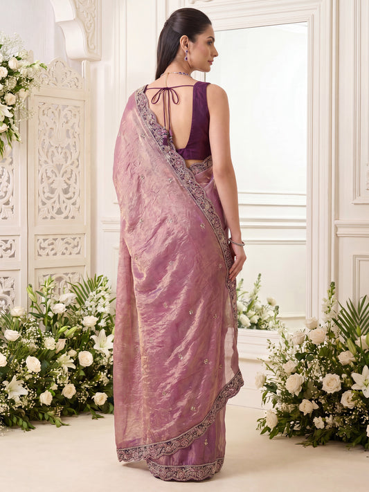 Purple Satin saree – detail view 1