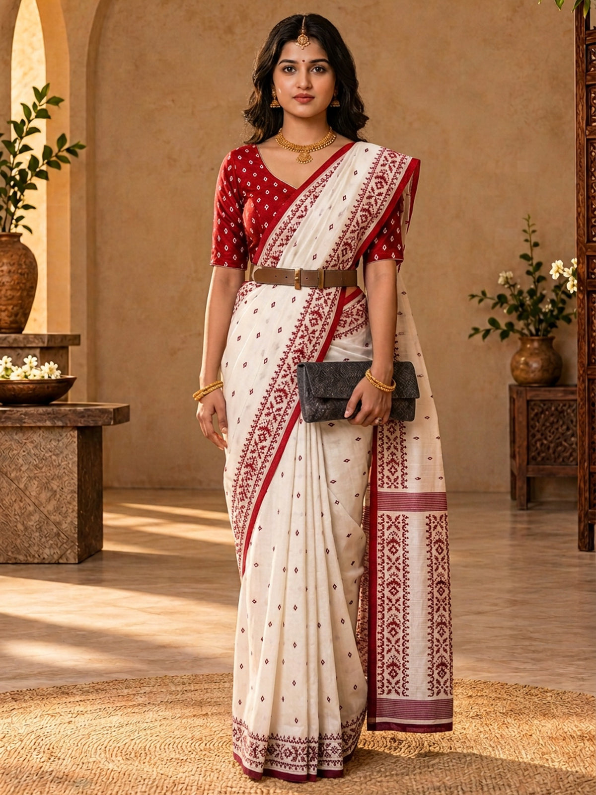 Off White tussar silk saree view 4