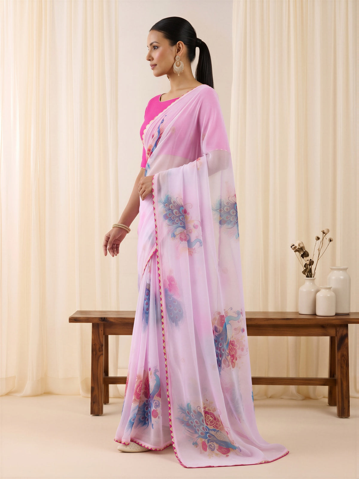 Lavender Georgette saree – detail view 2