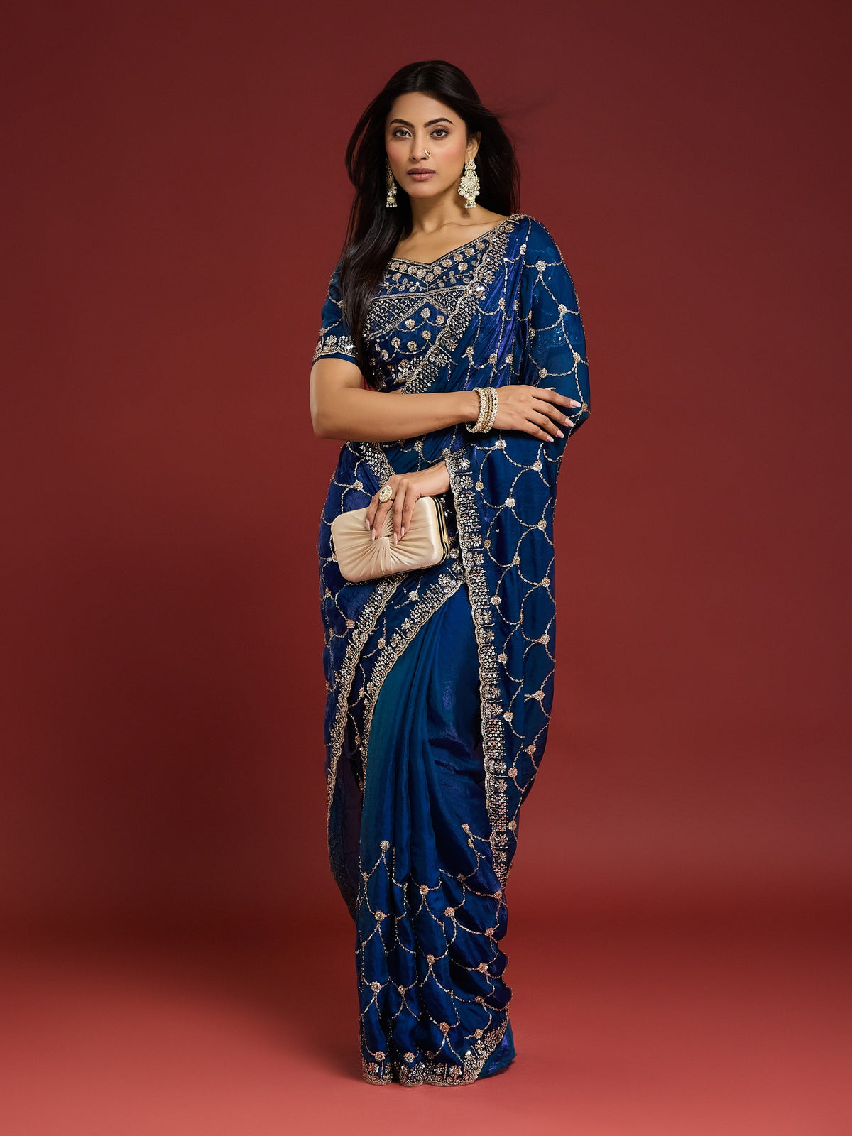 Blue Satin saree – detail view 4