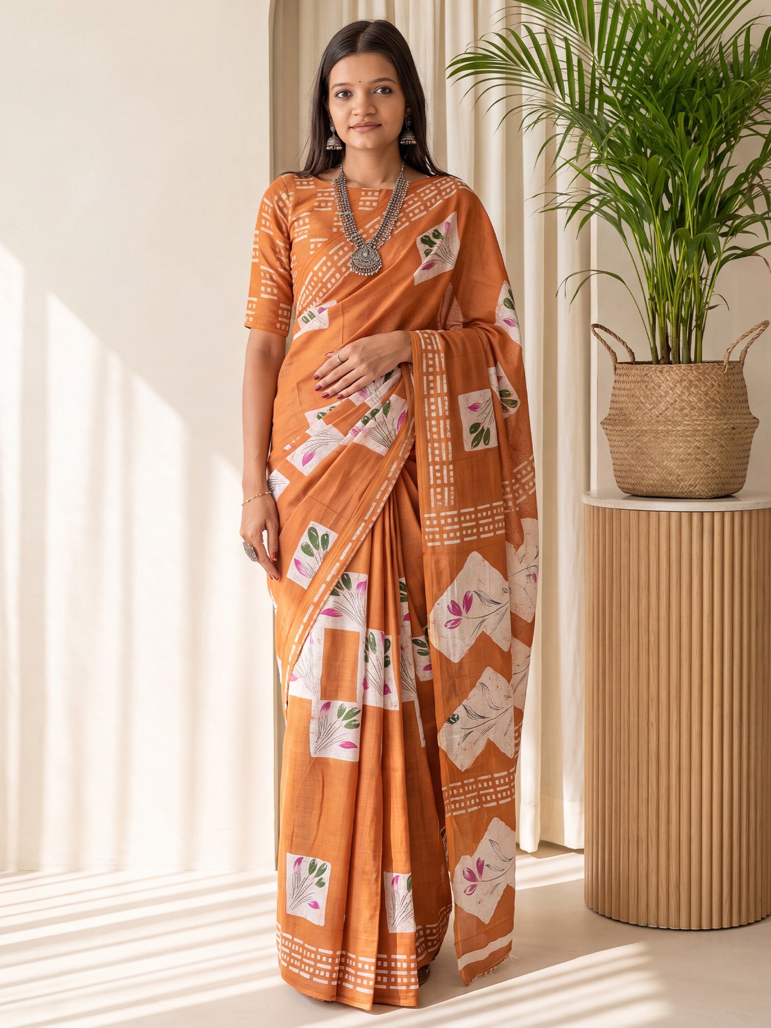 Orange Cotton saree – detail view 3