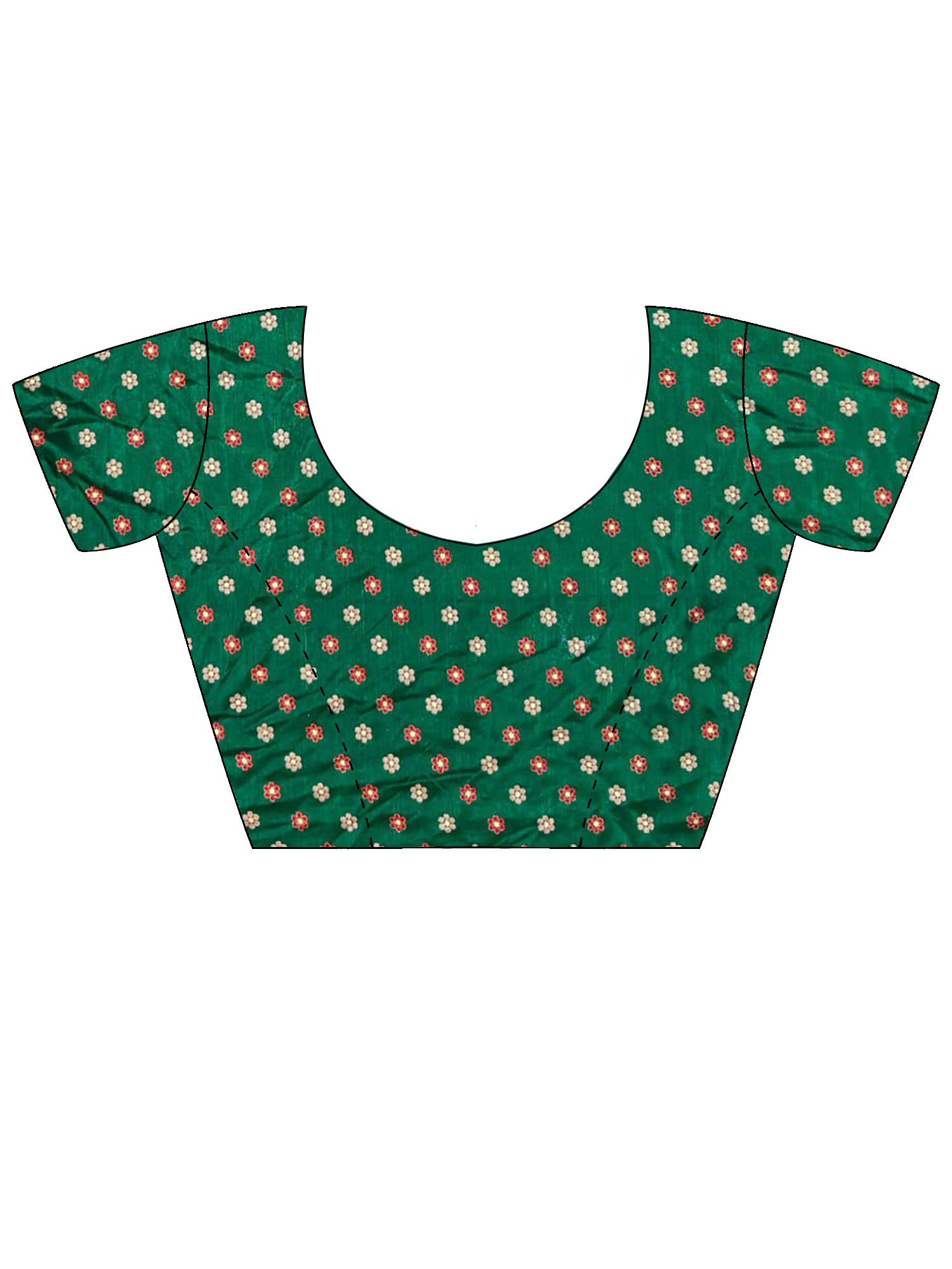 Unstitched green silk blend blouse piece with ethnic motif design