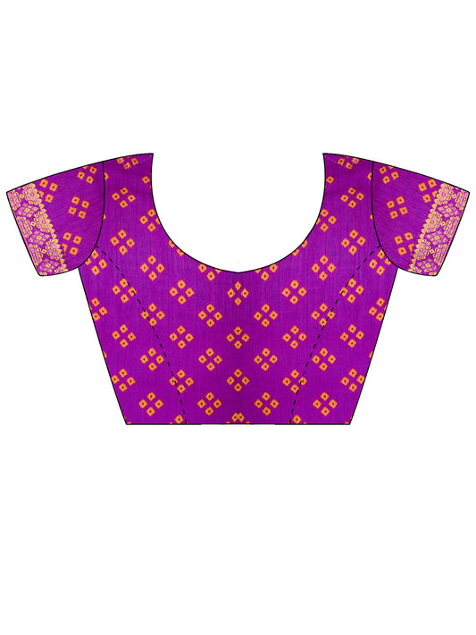 Unstitched magenta chiffon blouse piece with bandhani design