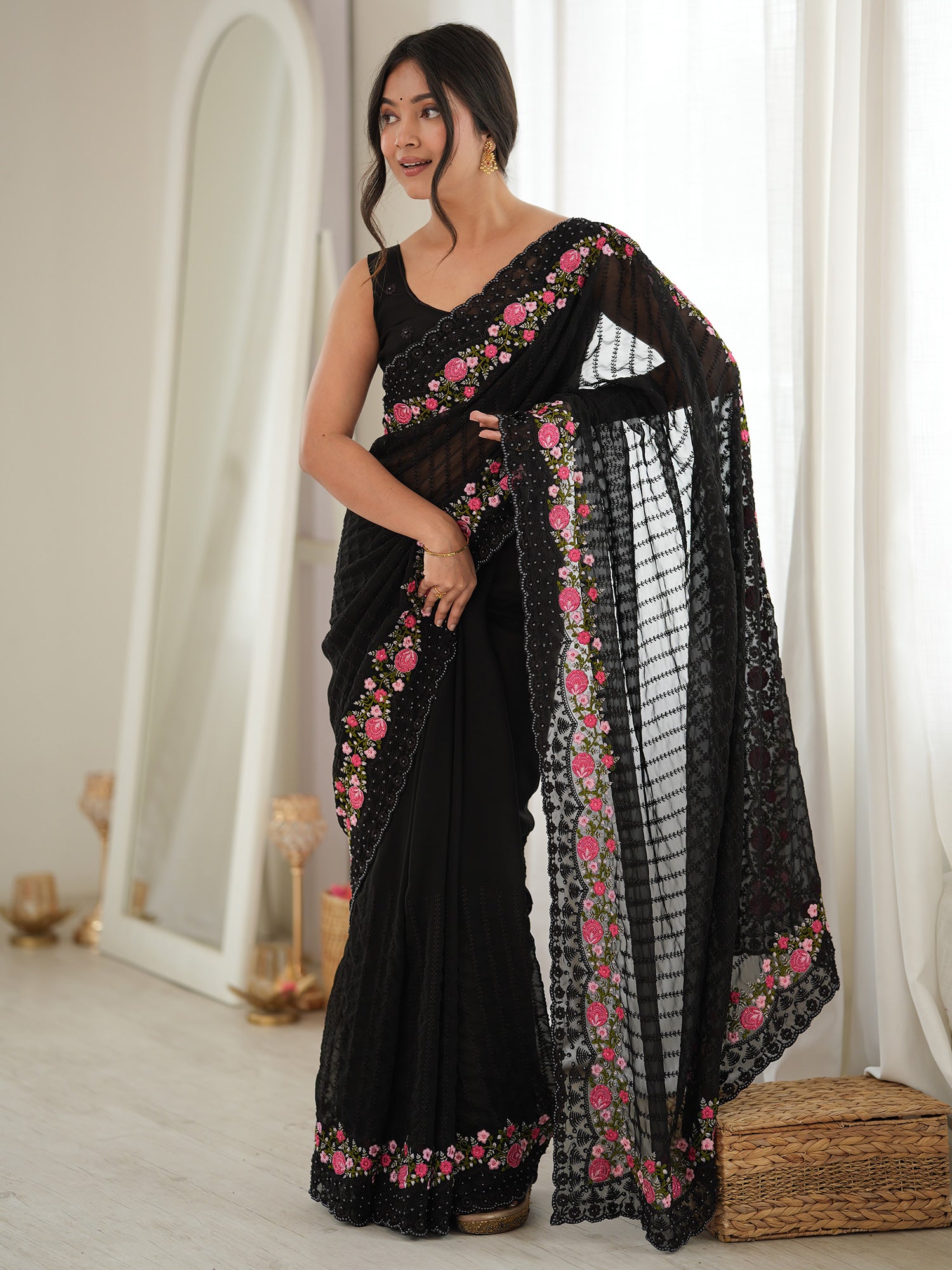 Black Georgette saree – detail view 2