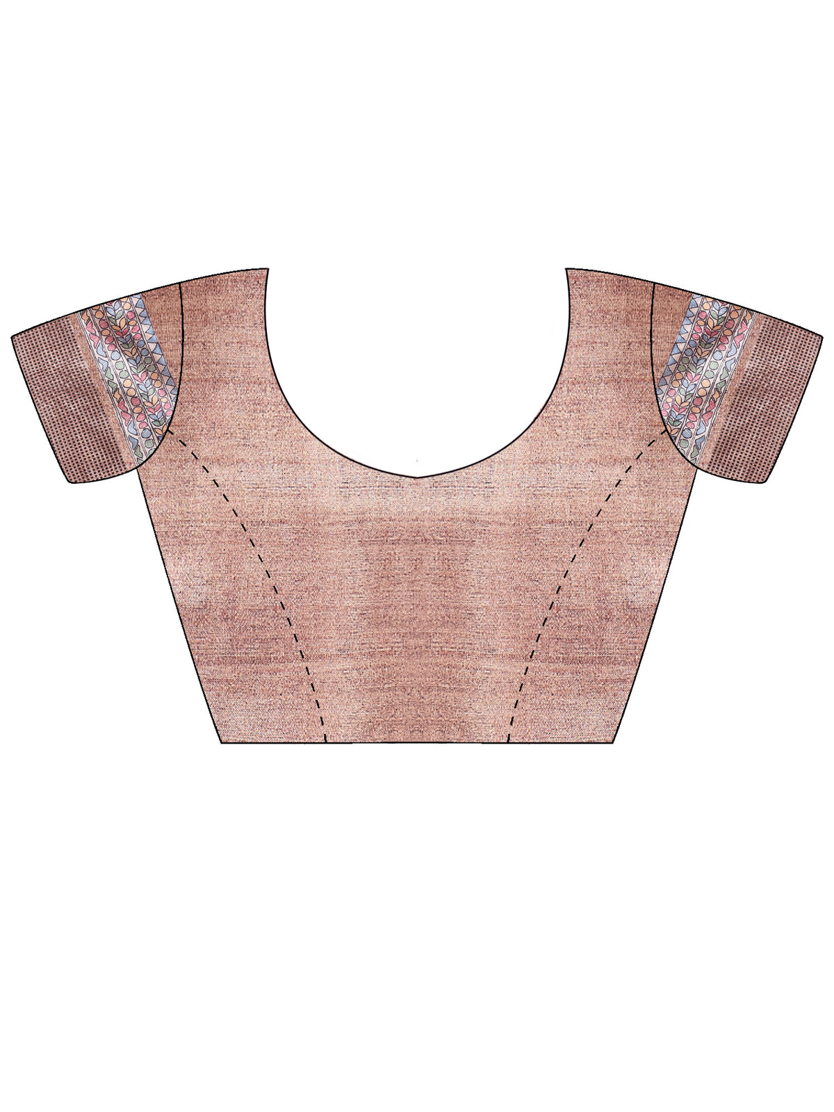 Unstitched beige manipuri silk blouse piece with madhubani design