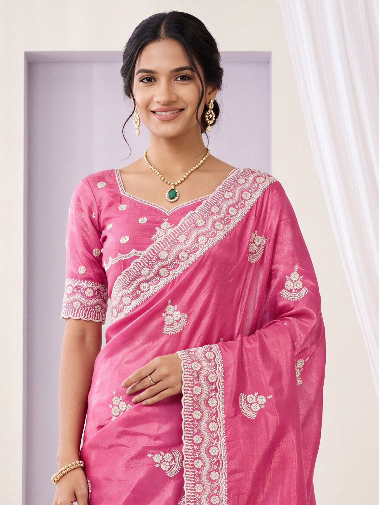 Pink Paper Silk saree – detail view 4