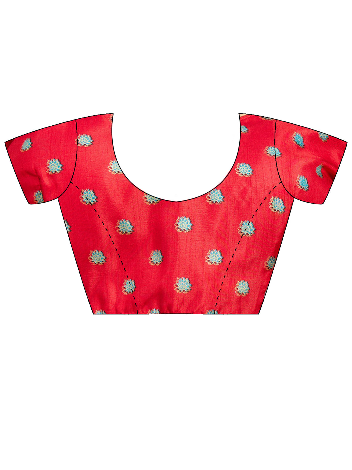 Unstitched red silk blend blouse piece with ethnic motif design