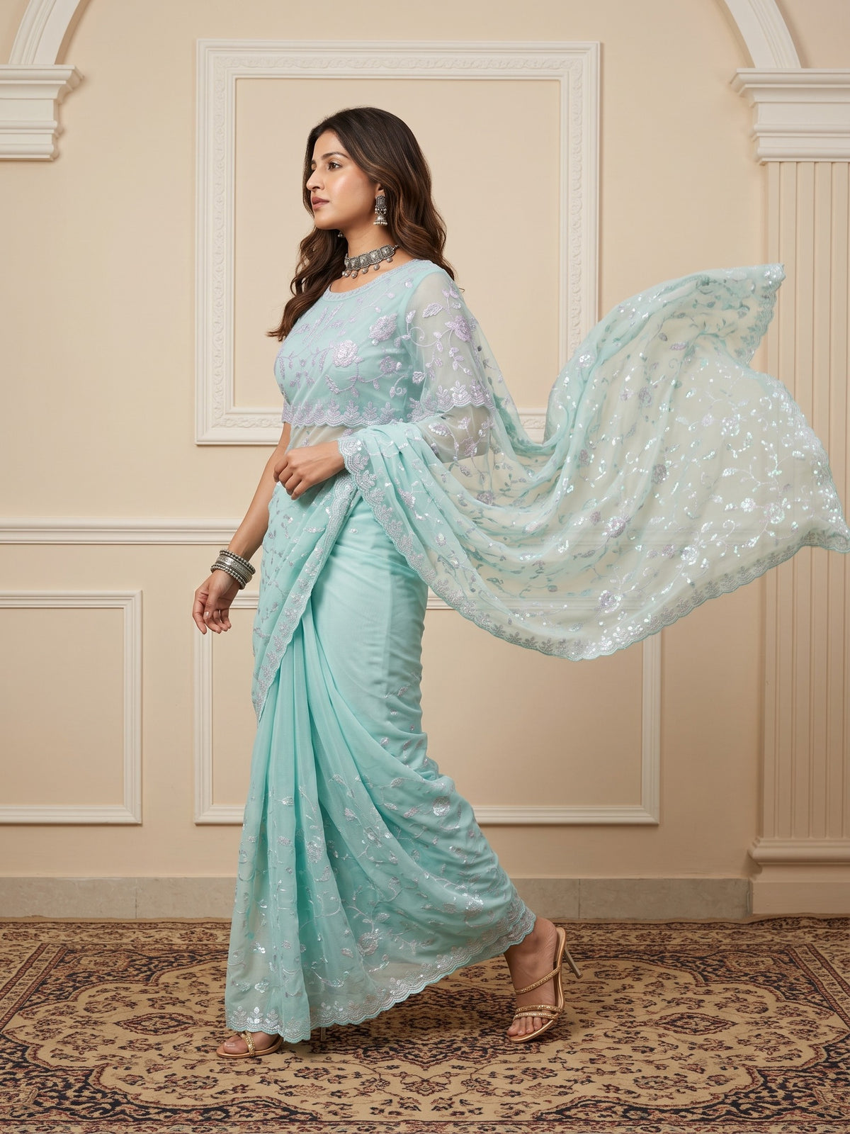 Light Blue Georgette saree – detail view 3