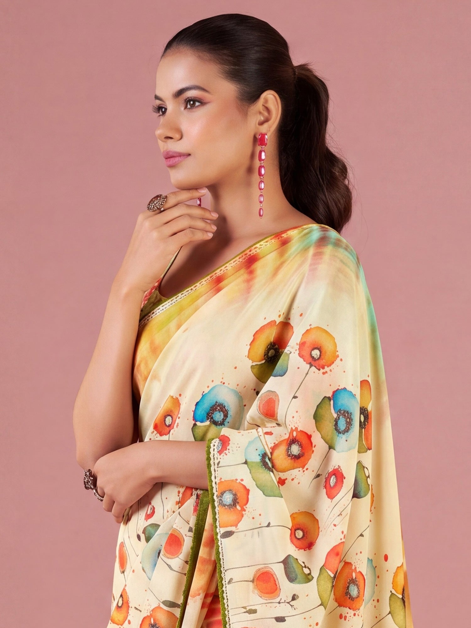 Mustard Georgette saree – detail view 2
