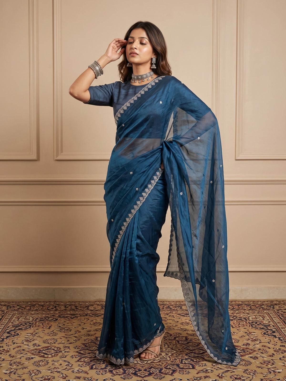 Navy Blue Paper Silk saree – detail view 4